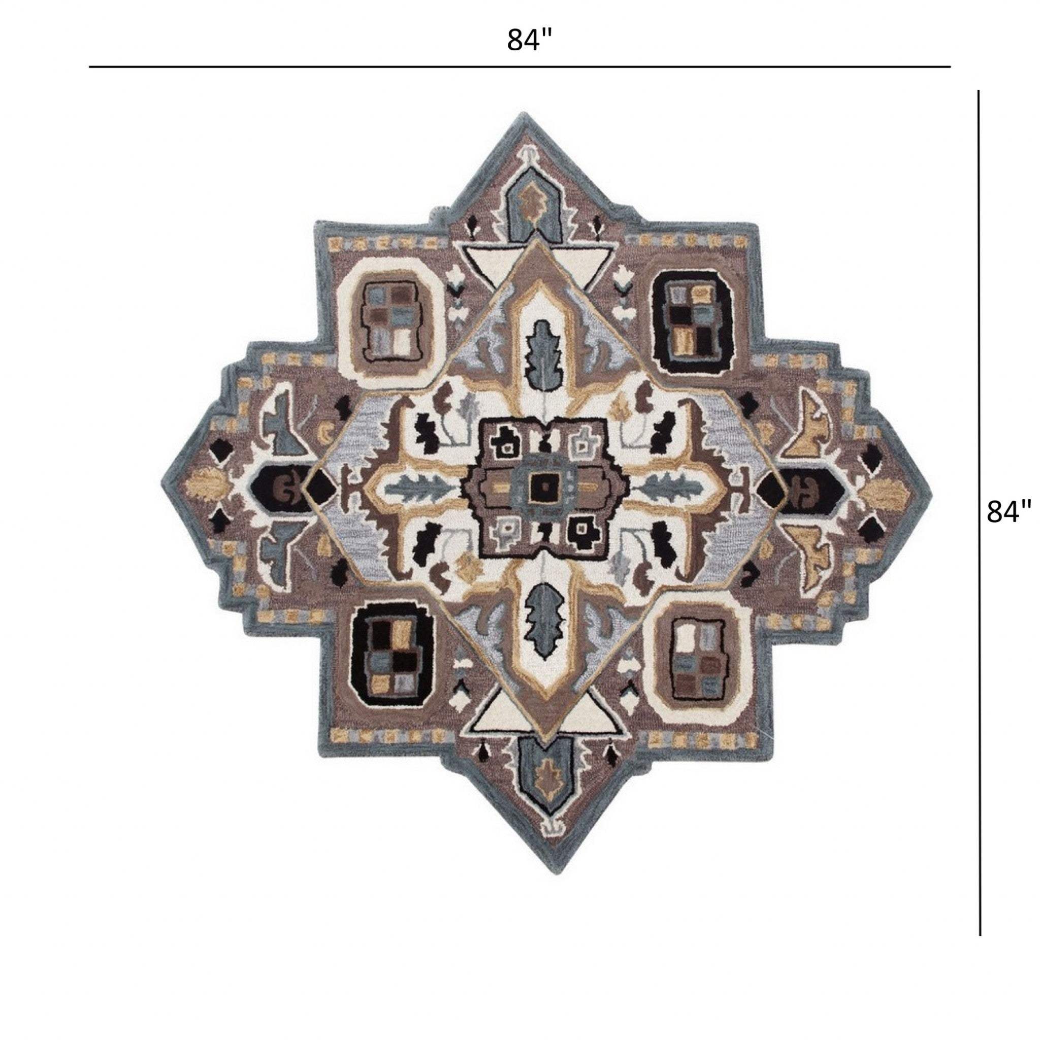 7' Gray and Beige Medallion Area Rug - Image 3