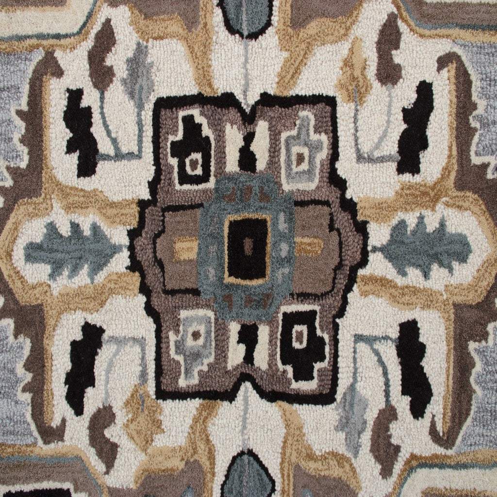 7' Gray and Beige Medallion Area Rug - Image 4