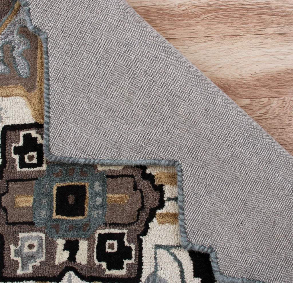 7' Gray and Beige Medallion Area Rug - Image 5