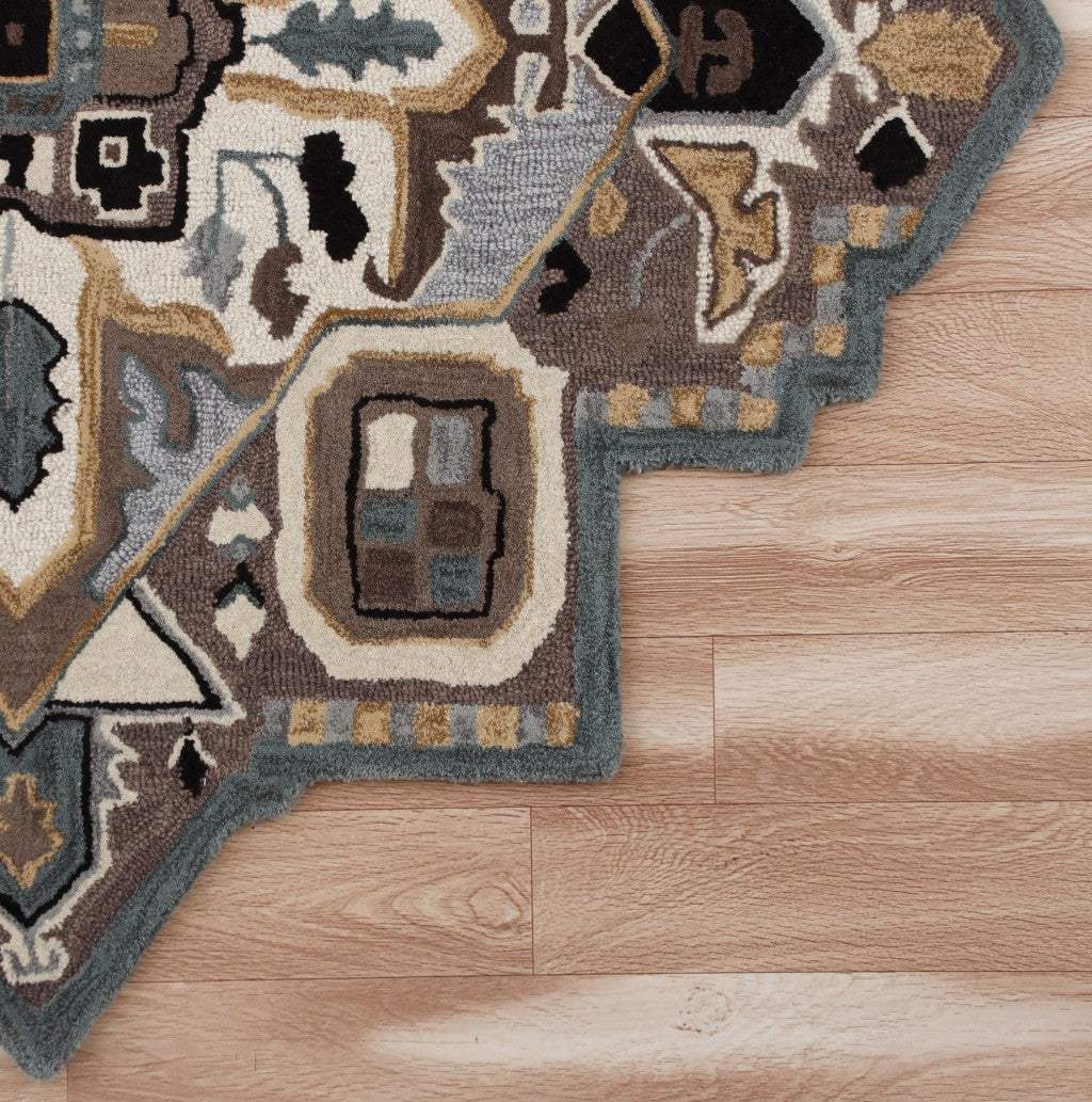 7' Gray and Beige Medallion Area Rug - Image 6
