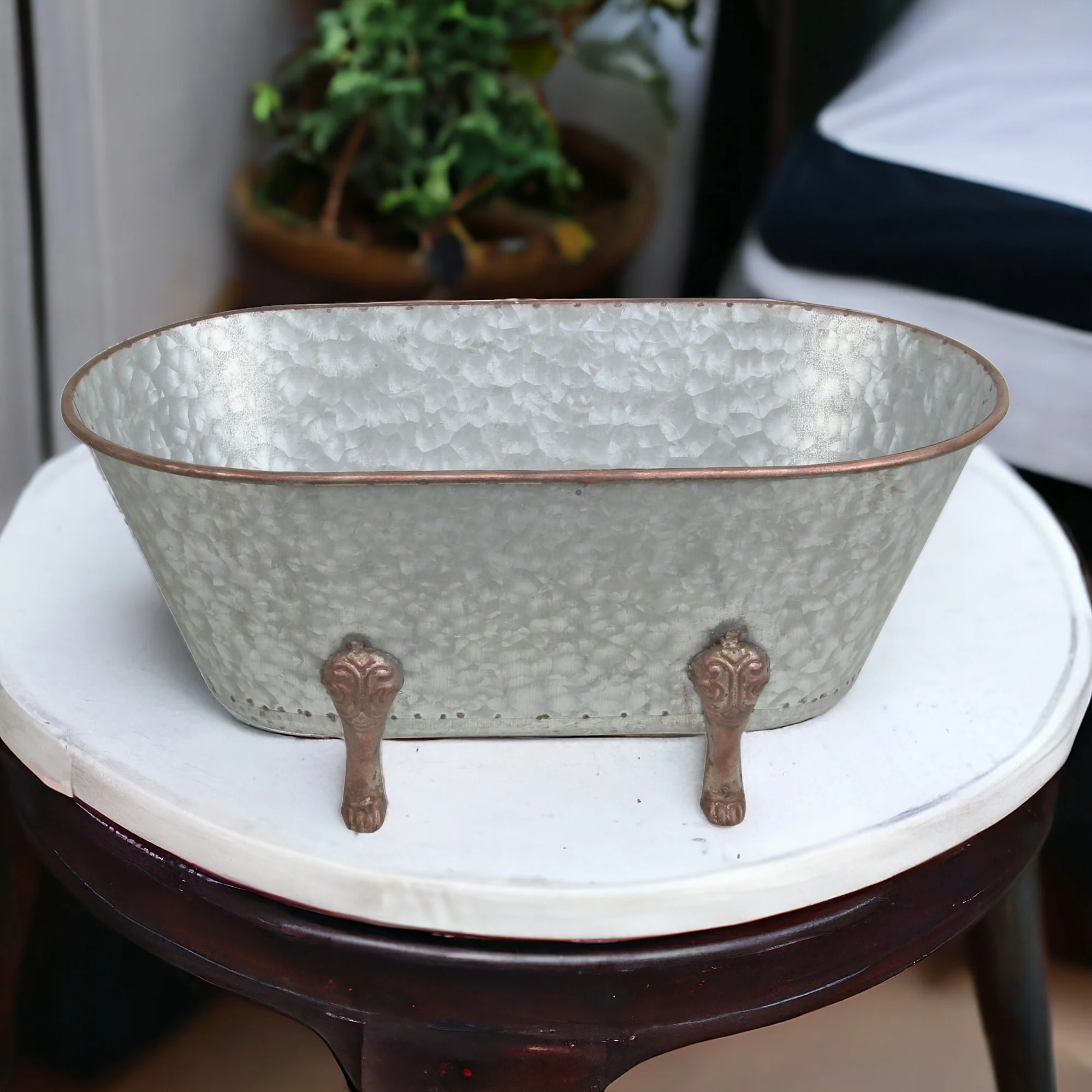 7" Gray and Gold  Galvanized Metal Hand Painted Bathtub Sculpture - Image 2