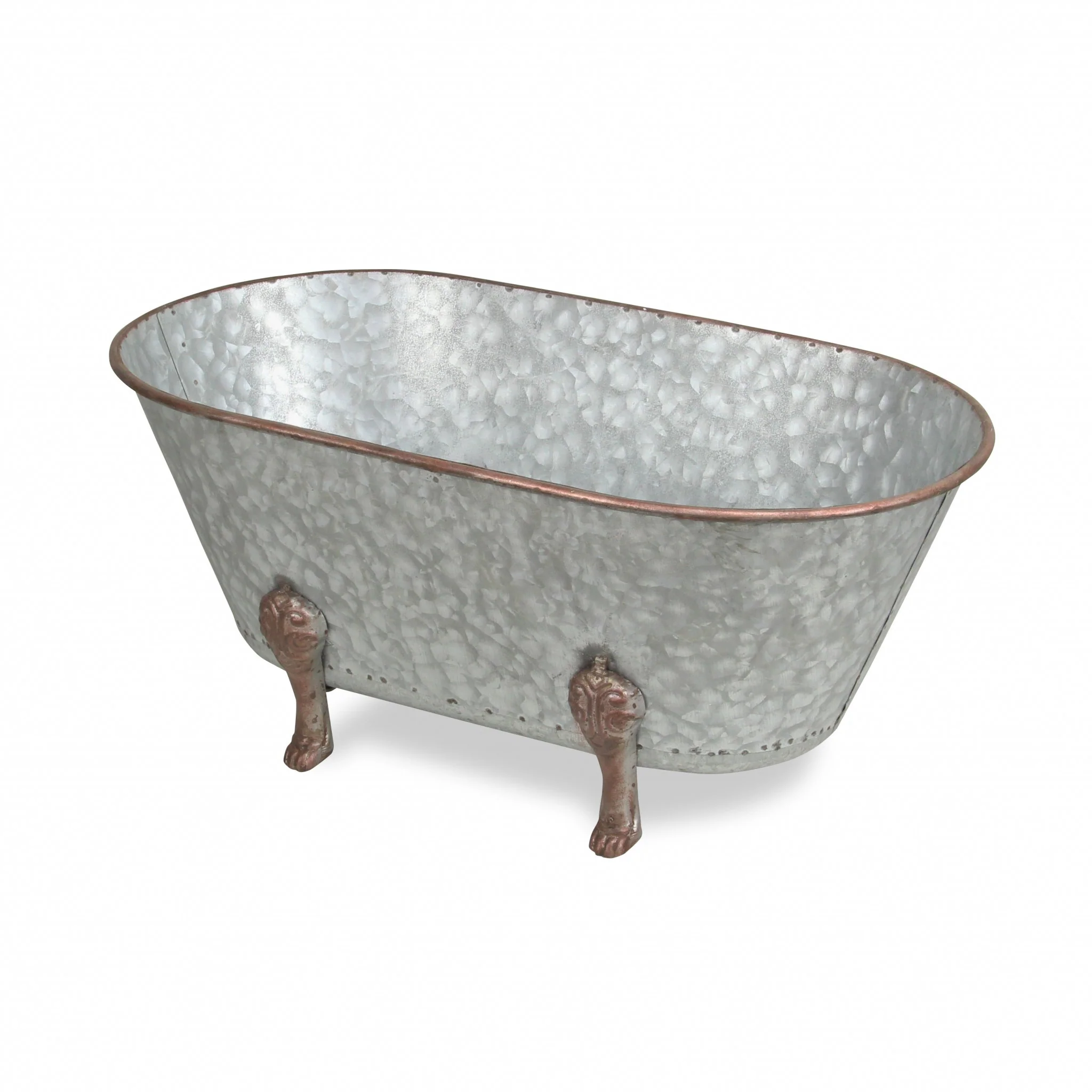7" Gray and Gold  Galvanized Metal Hand Painted Bathtub Sculpture - Image 3