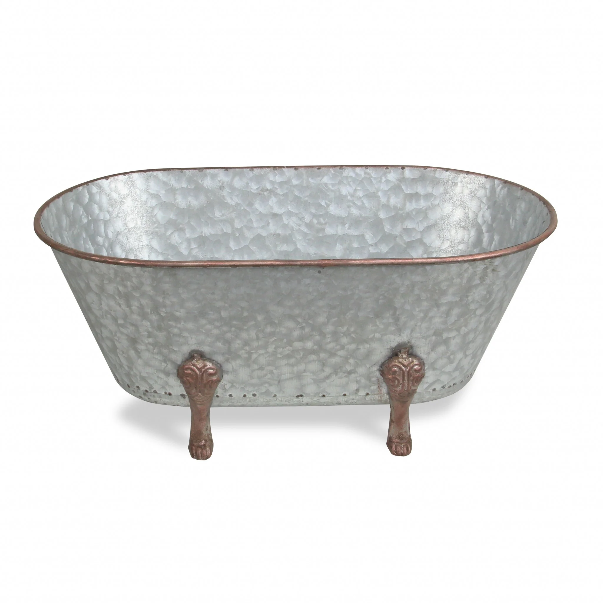 7" Gray and Gold  Galvanized Metal Hand Painted Bathtub Sculpture - Image 4