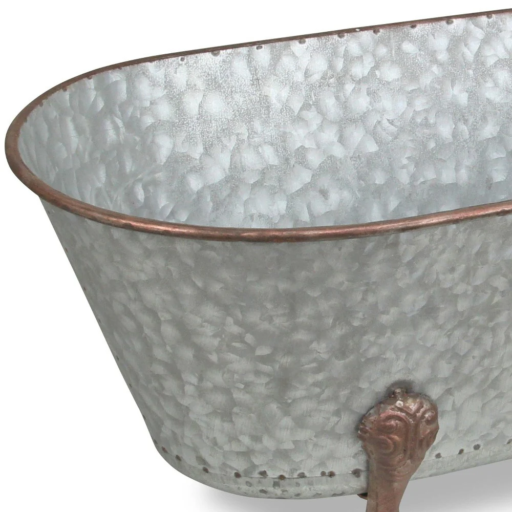7" Gray and Gold  Galvanized Metal Hand Painted Bathtub Sculpture - Image 7
