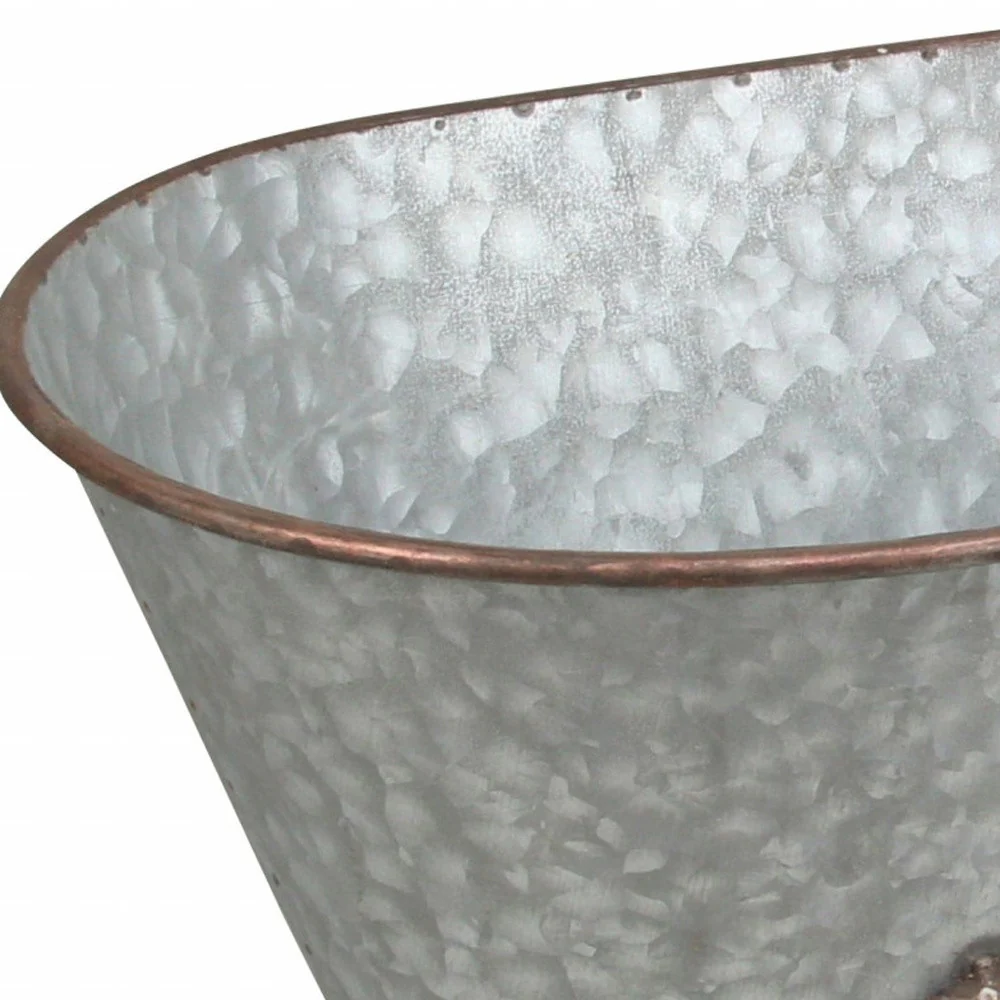 7" Gray and Gold  Galvanized Metal Hand Painted Bathtub Sculpture - Image 9
