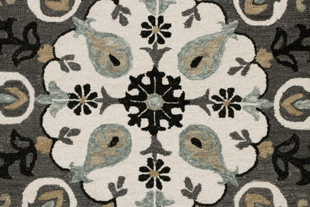 7' Gray Round Wool Hand Hooked Handmade Area Rug - Image 2