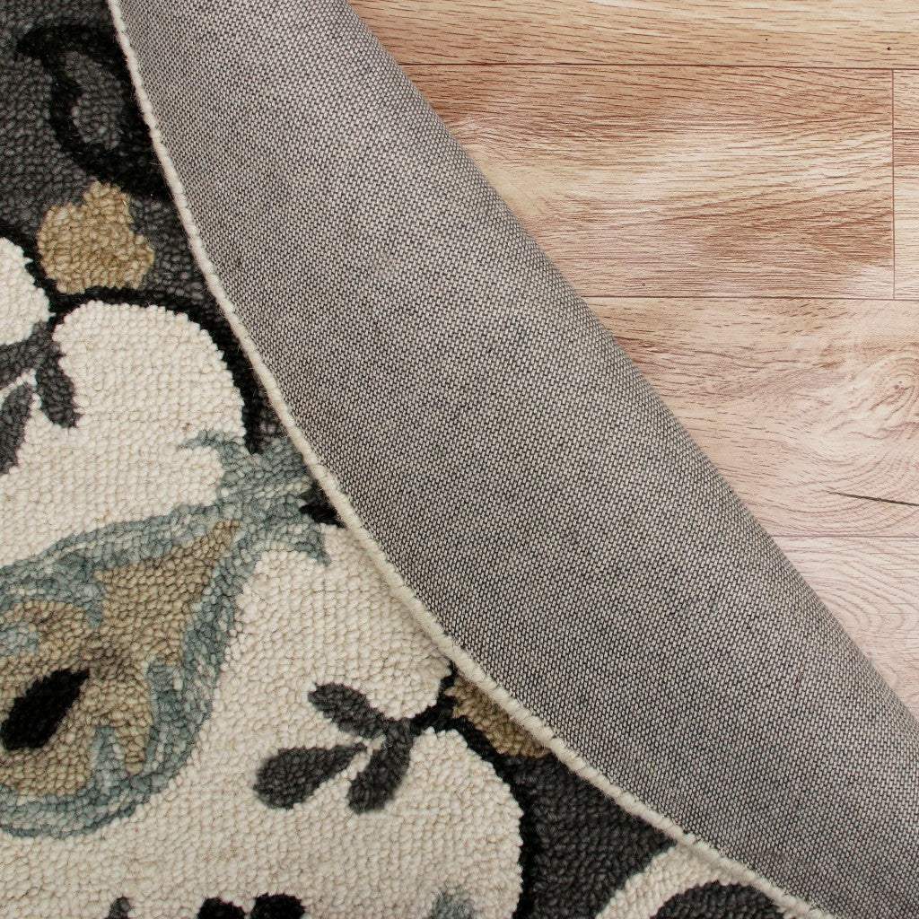 7' Gray Round Wool Hand Hooked Handmade Area Rug - Image 3