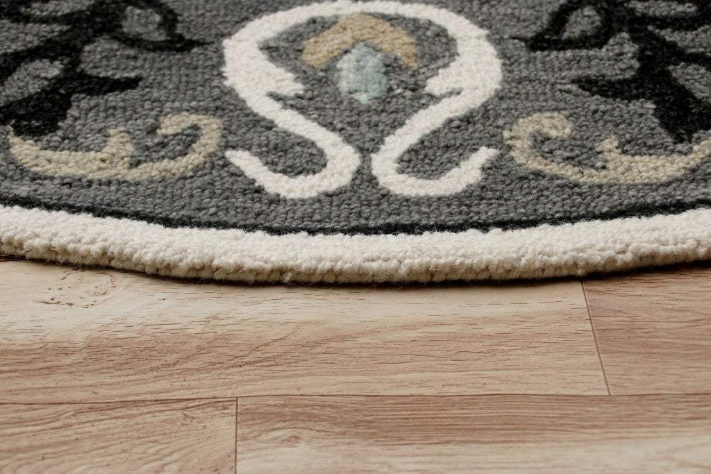 7' Gray Round Wool Hand Hooked Handmade Area Rug - Image 5