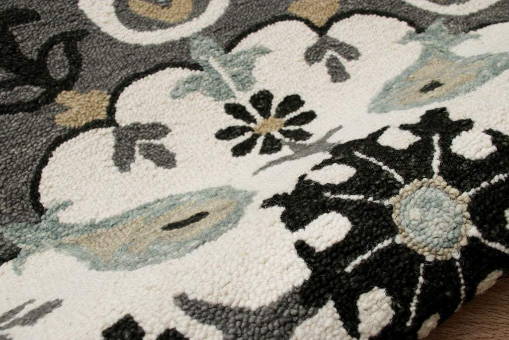 7' Gray Round Wool Hand Hooked Handmade Area Rug - Image 6