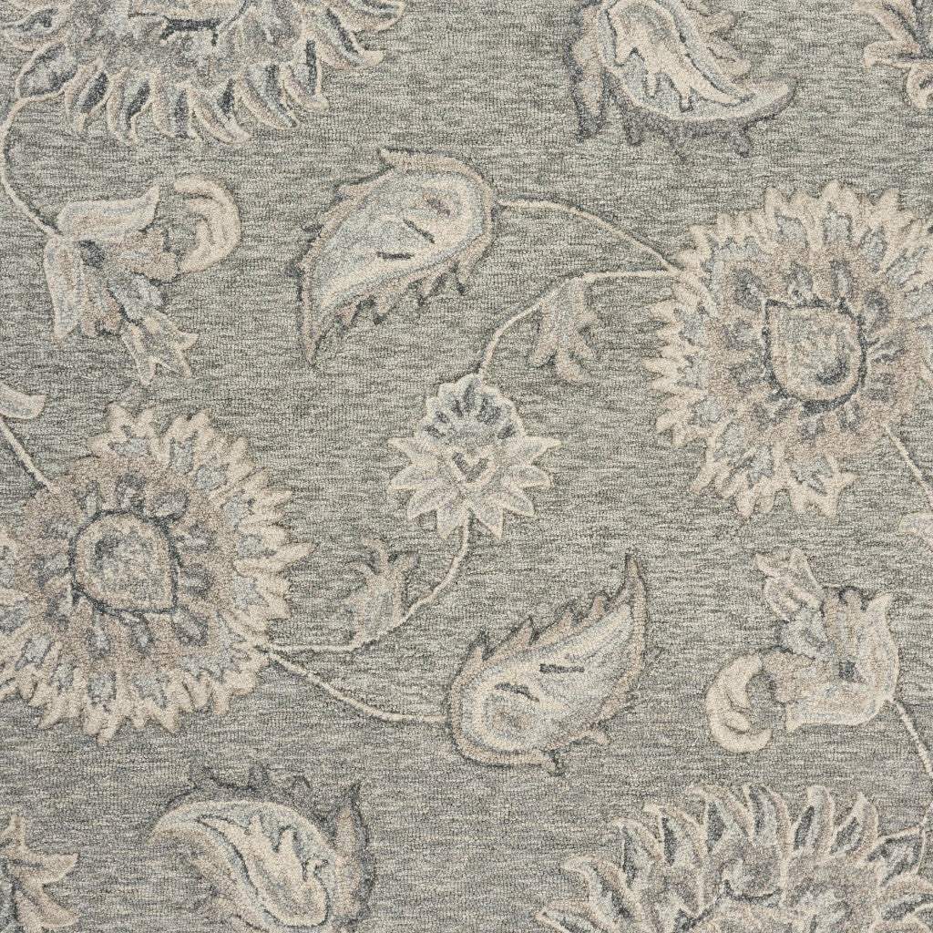 7' Gray Round Wool Hand Tufted Area Rug - Image 2