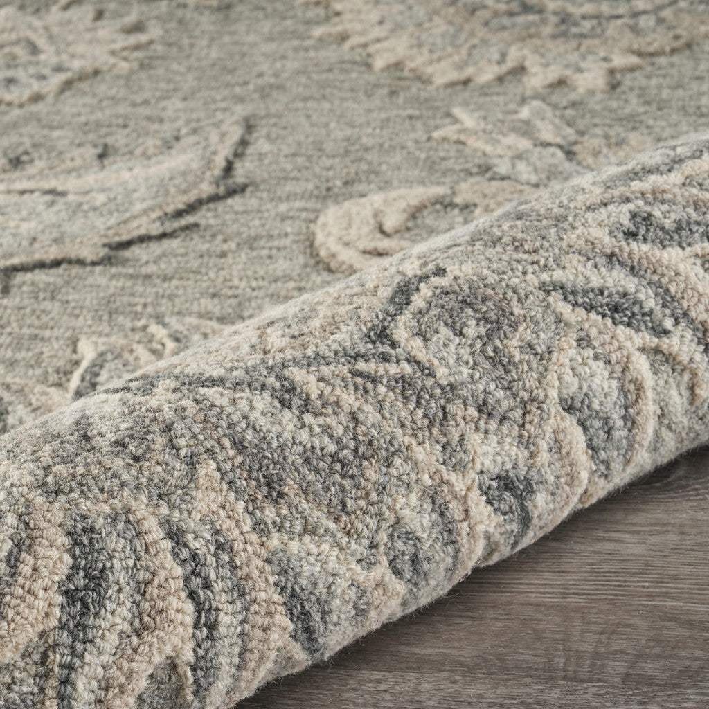 7' Gray Round Wool Hand Tufted Area Rug - Image 3