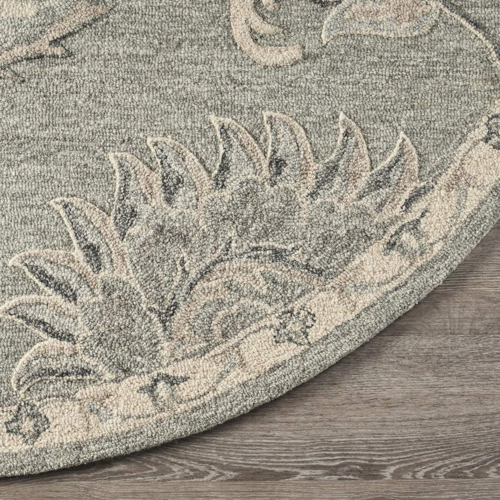 7' Gray Round Wool Hand Tufted Area Rug - Image 5