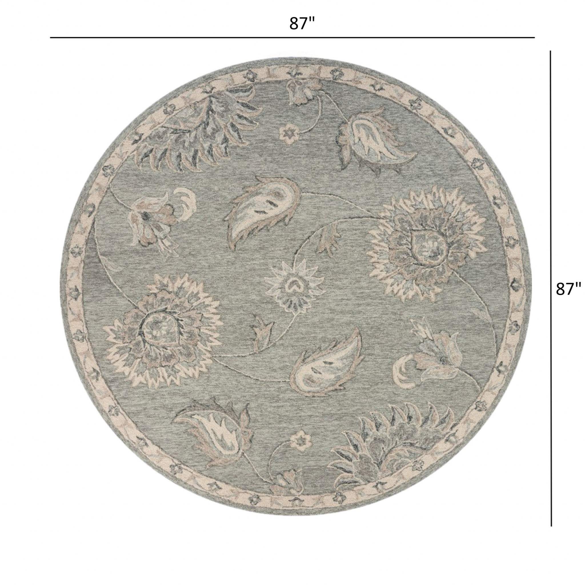 7' Gray Round Wool Hand Tufted Area Rug - Image 8