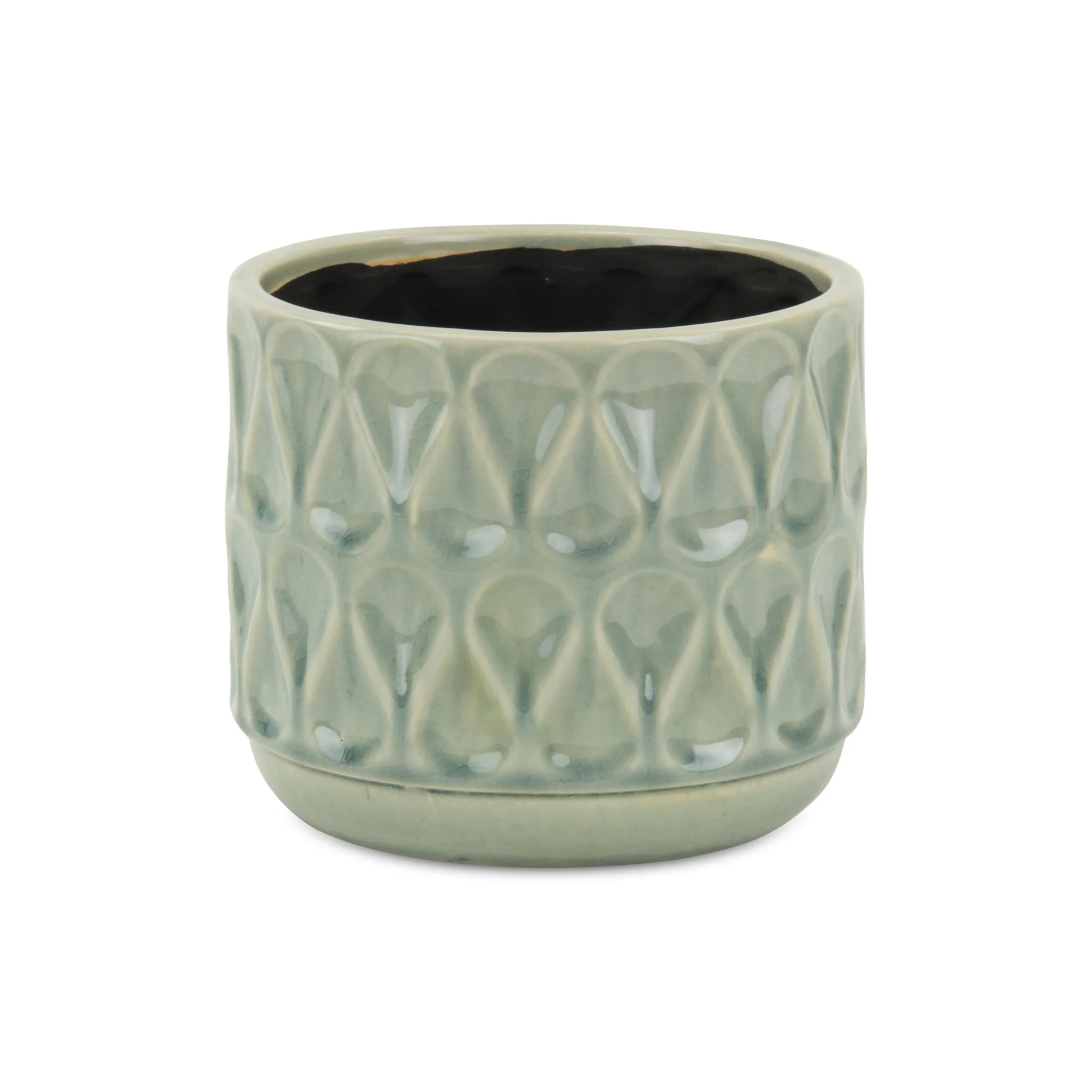 7" Green Geometric Imprint Ceramic Indoor Outdoor Round Pot Planter - Image 2