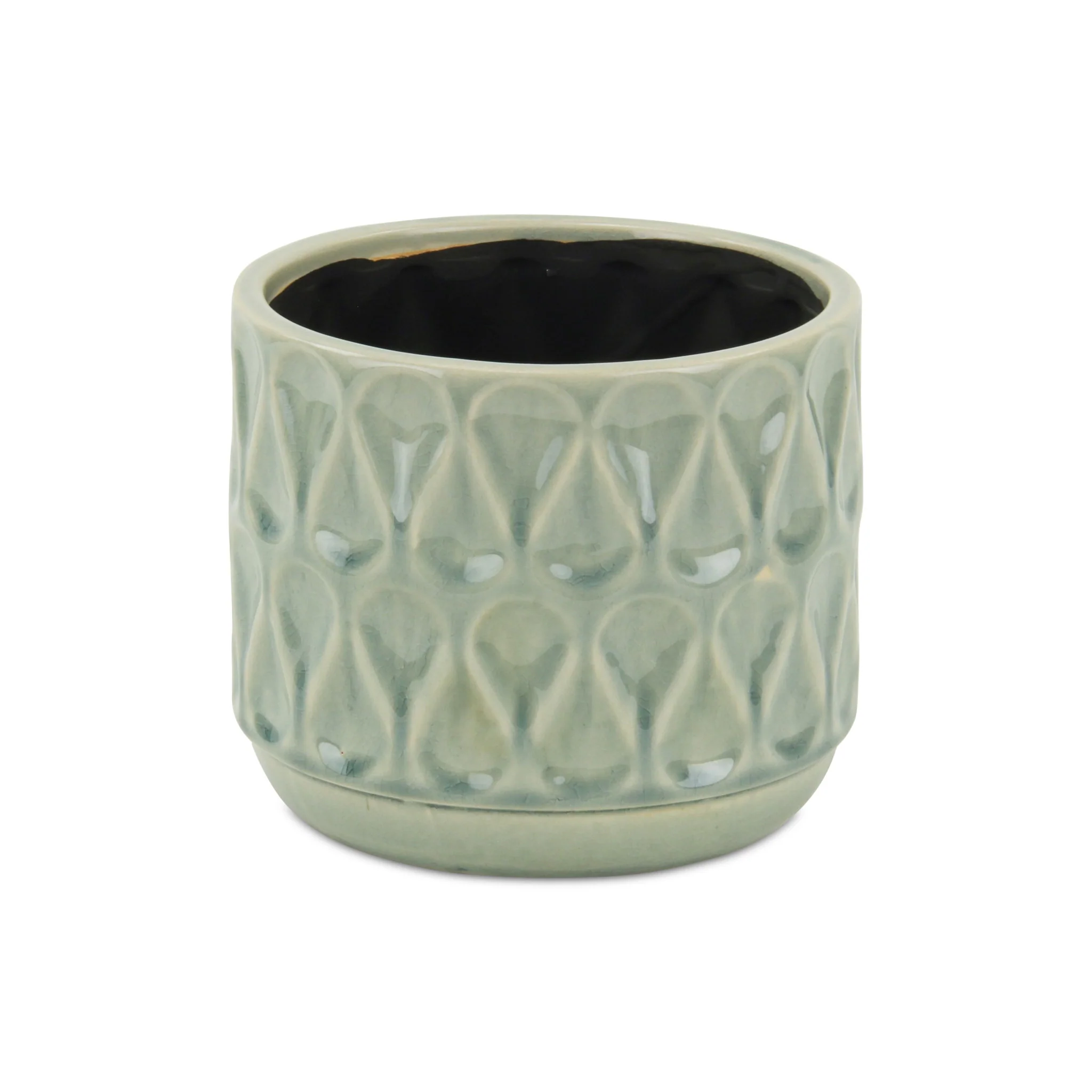 7" Green Geometric Imprint Ceramic Indoor Outdoor Round Pot Planter - Image 4