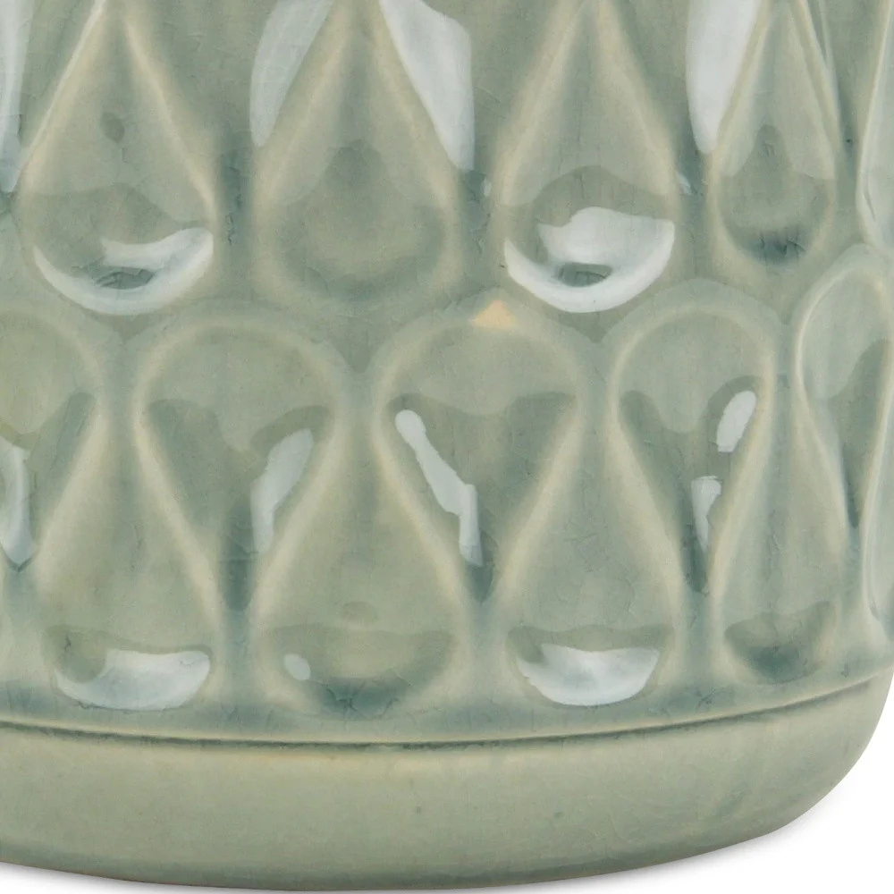 7" Green Geometric Imprint Ceramic Indoor Outdoor Round Pot Planter - Image 5