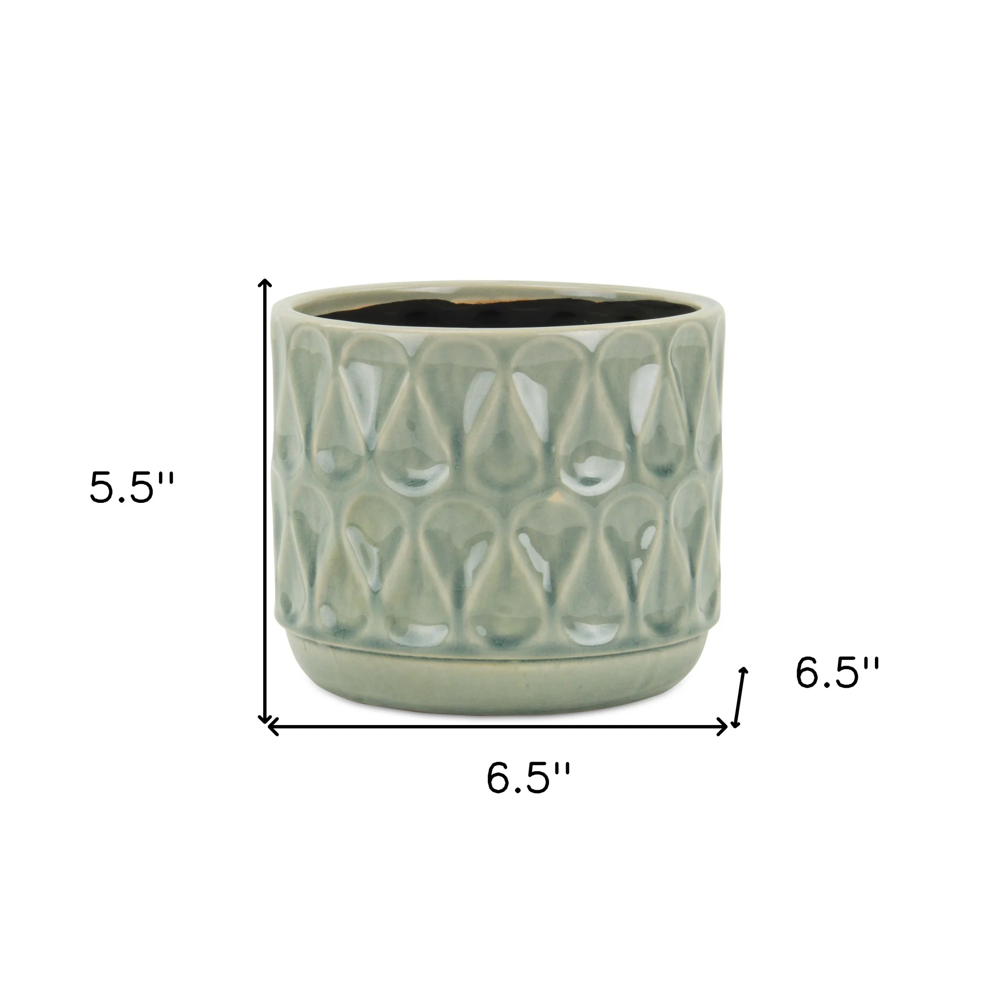 7" Green Geometric Imprint Ceramic Indoor Outdoor Round Pot Planter - Image 6