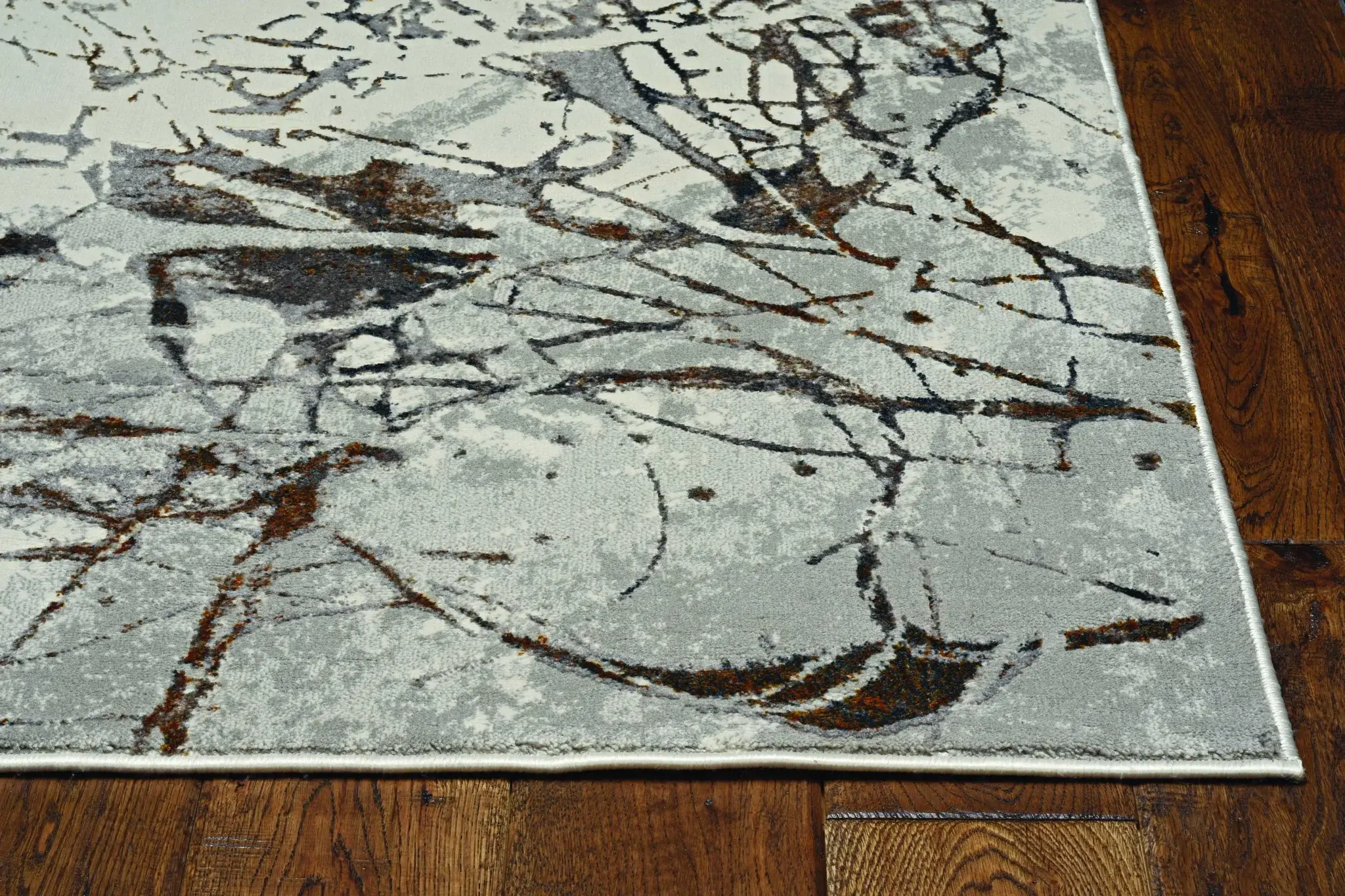 7' Ivory Grey Machine Woven Abstract Vermicular Indoor Runner Rug - Image 2