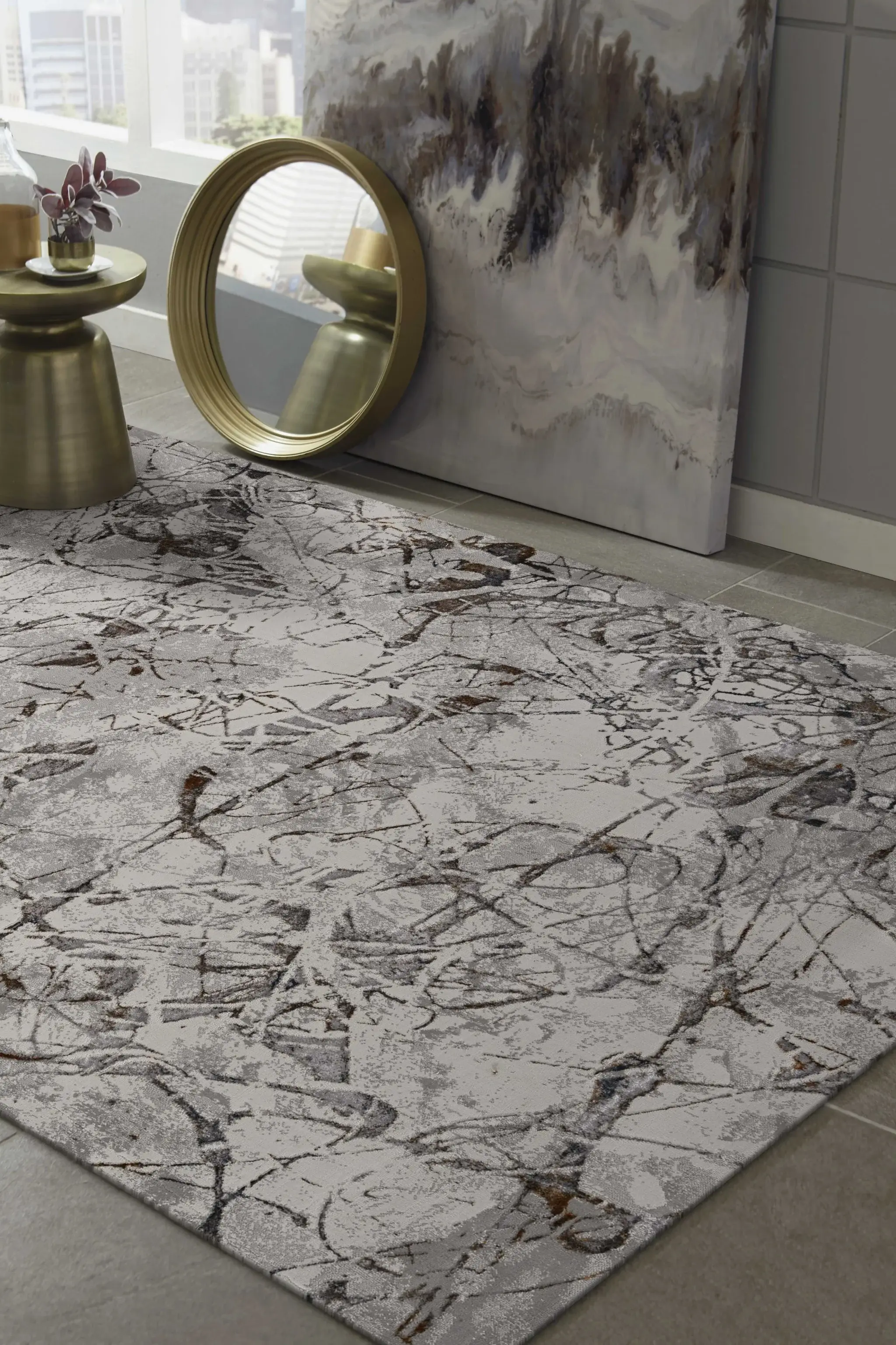 7' Ivory Grey Machine Woven Abstract Vermicular Indoor Runner Rug - Image 5