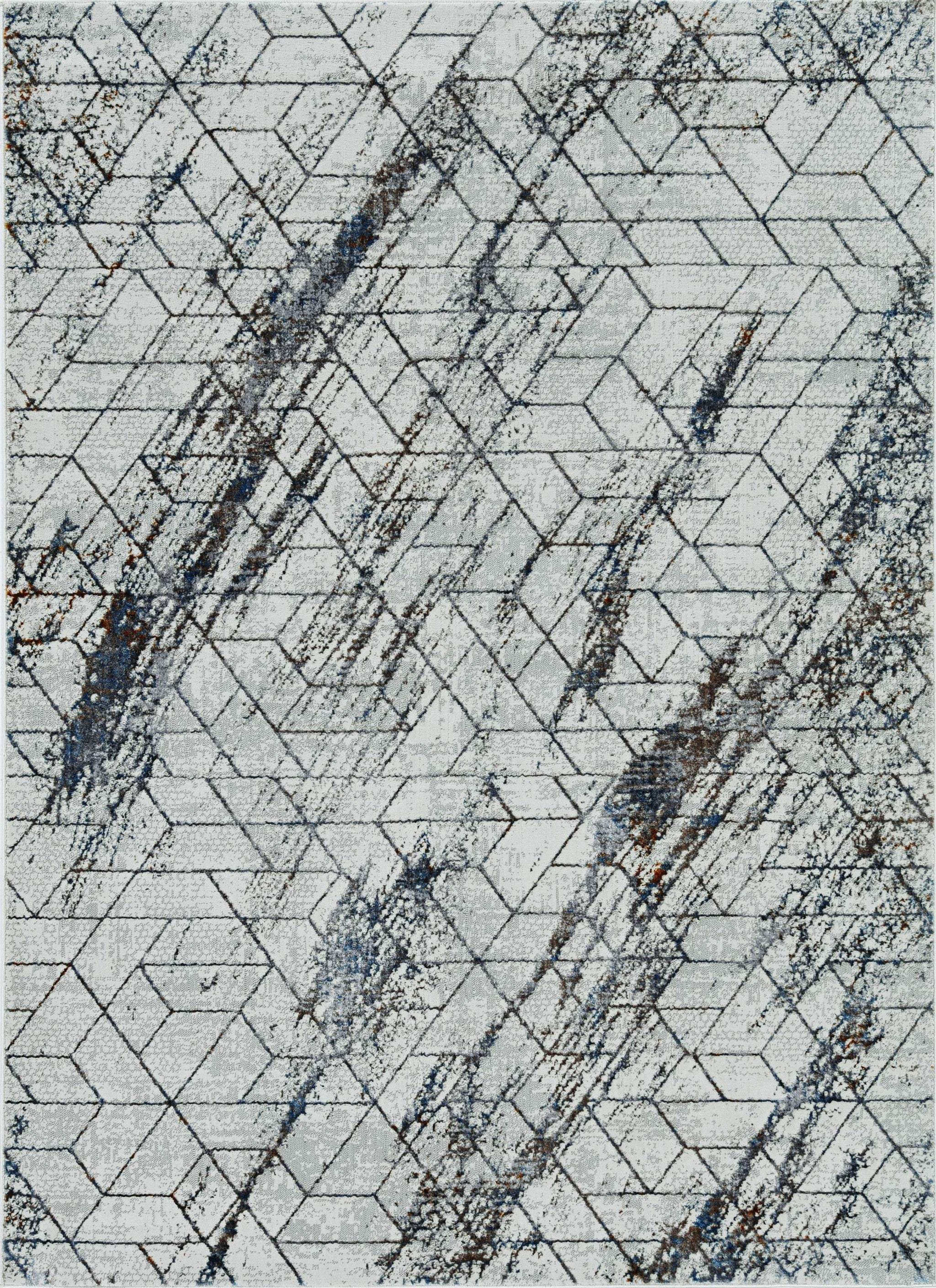 7' Ivory Machine Woven Abstract Geometric Indoor Runner Rug - Image 2