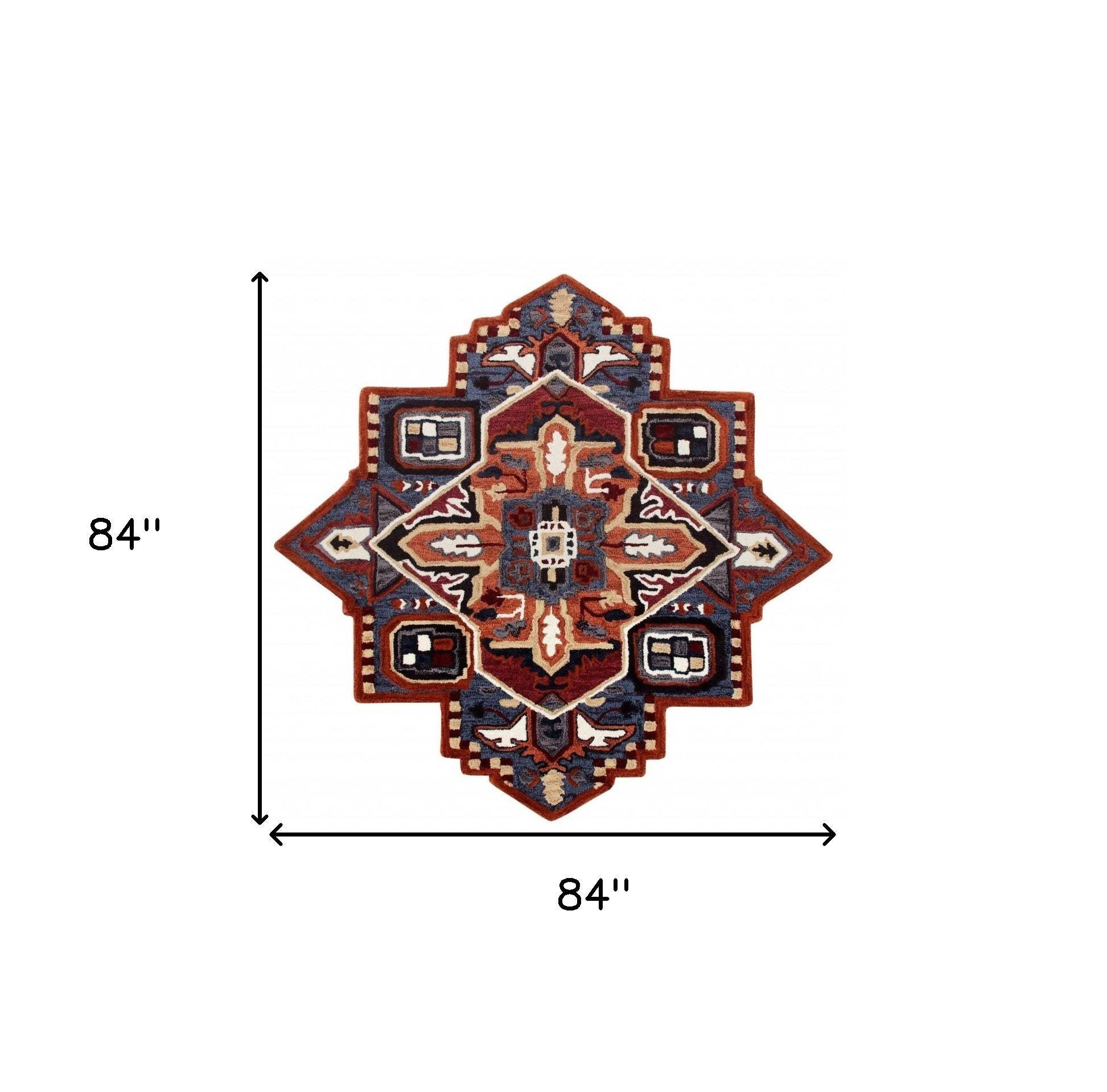 7' Maroon and Blue Medallion Area Rug - Image 3