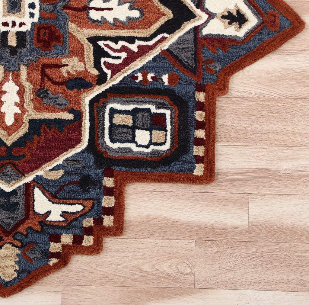 7' Maroon and Blue Medallion Area Rug - Image 8