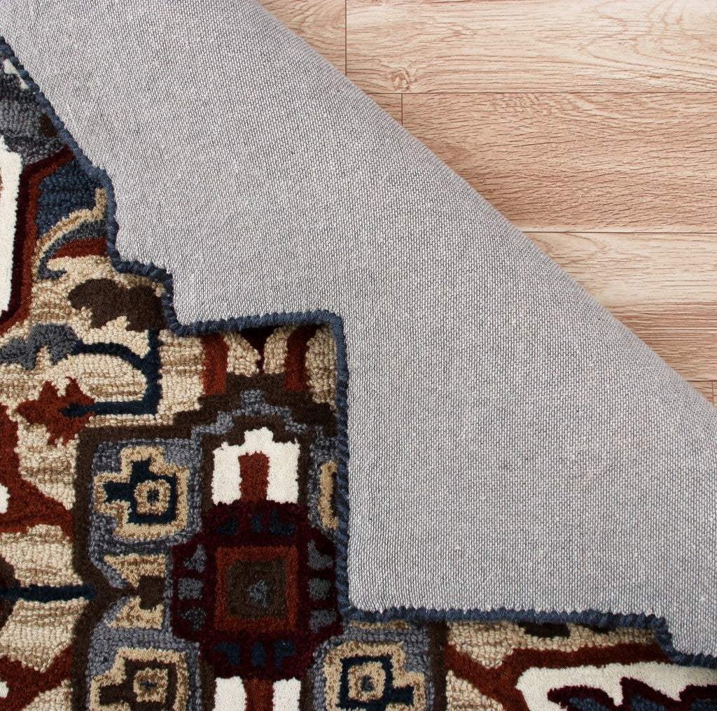 7' Maroon and Gray Medallion Area Rug - Image 3