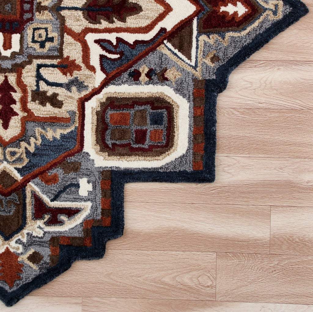 7' Maroon and Gray Medallion Area Rug - Image 4