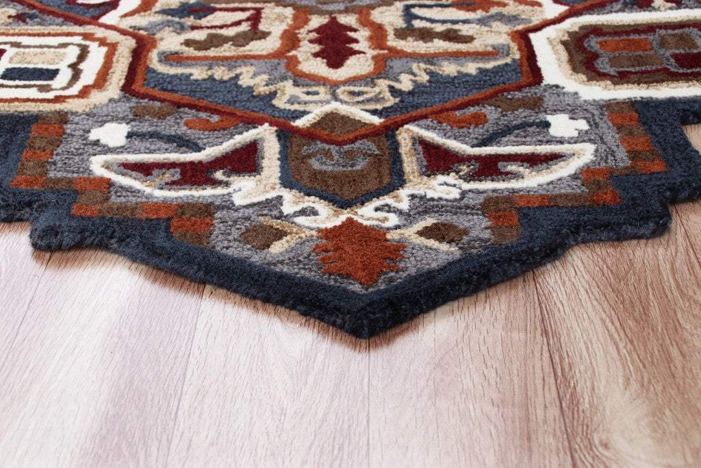 7' Maroon and Gray Medallion Area Rug - Image 5