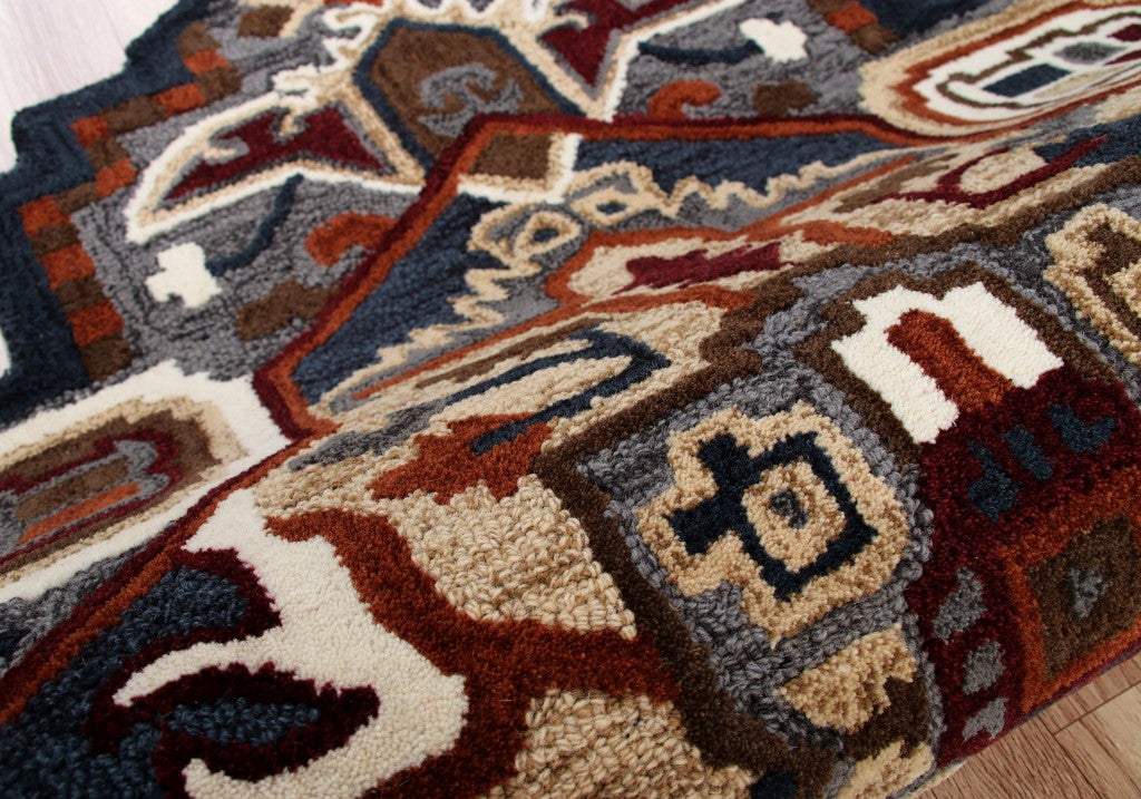 7' Maroon and Gray Medallion Area Rug - Image 6