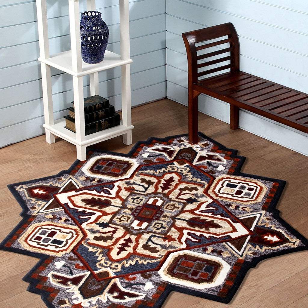 7' Maroon and Gray Medallion Area Rug - Image 7