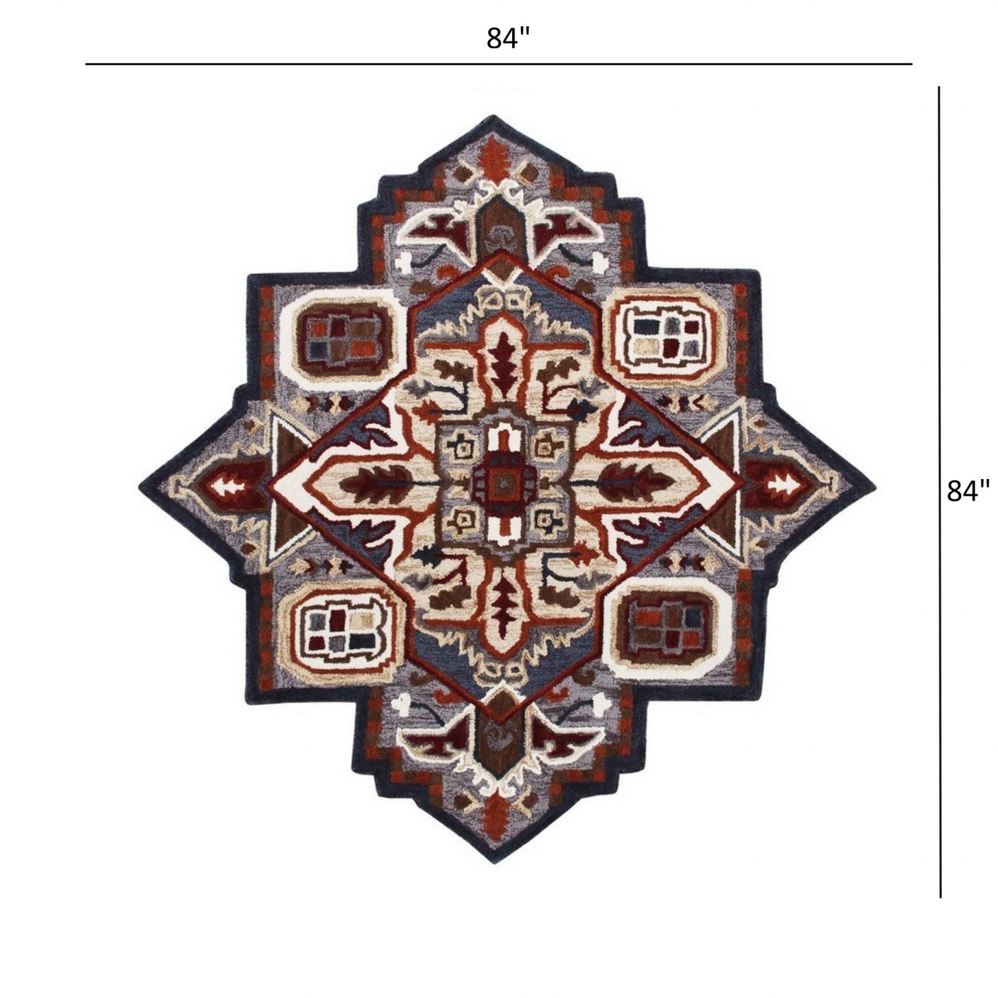 7' Maroon and Gray Medallion Area Rug - Image 9
