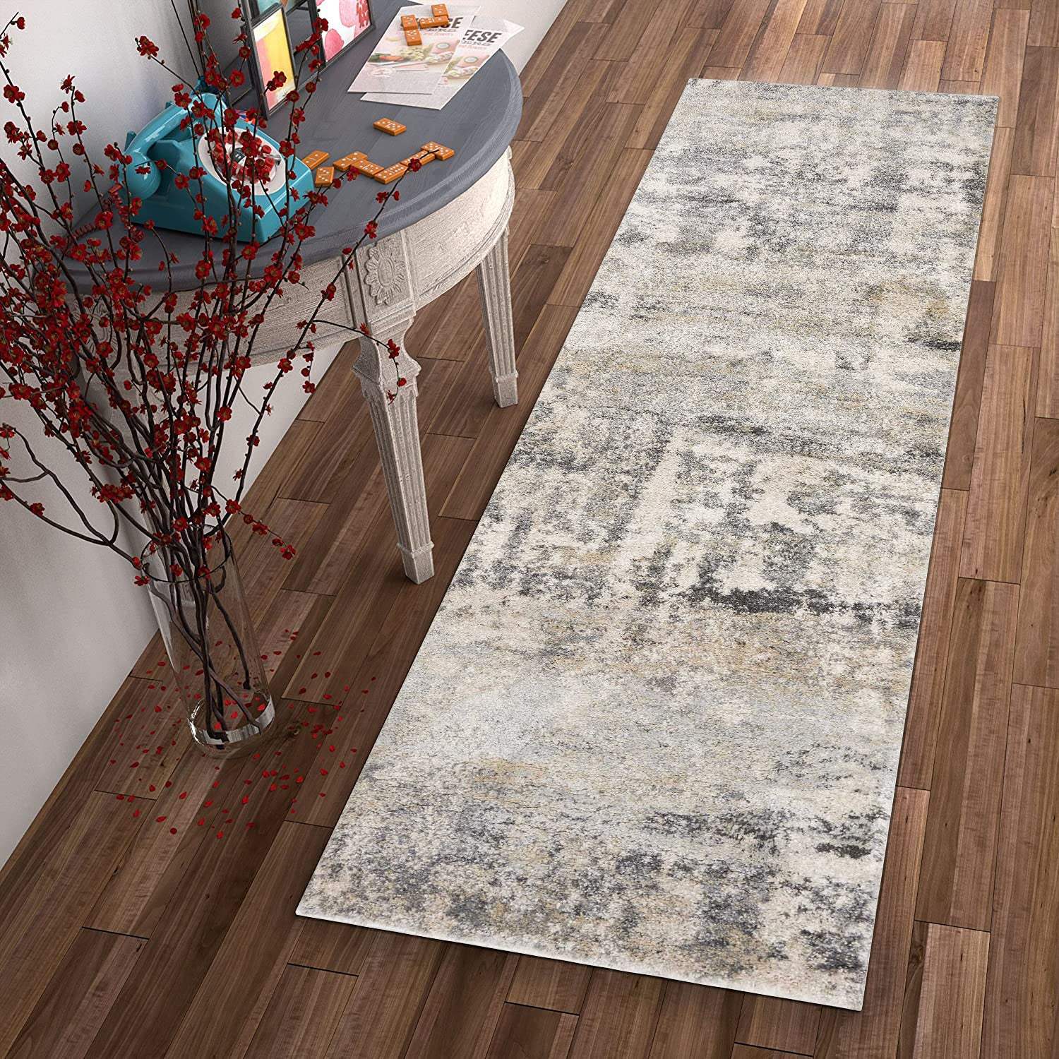 7' Natural Abstract Runner Rug - Image 4