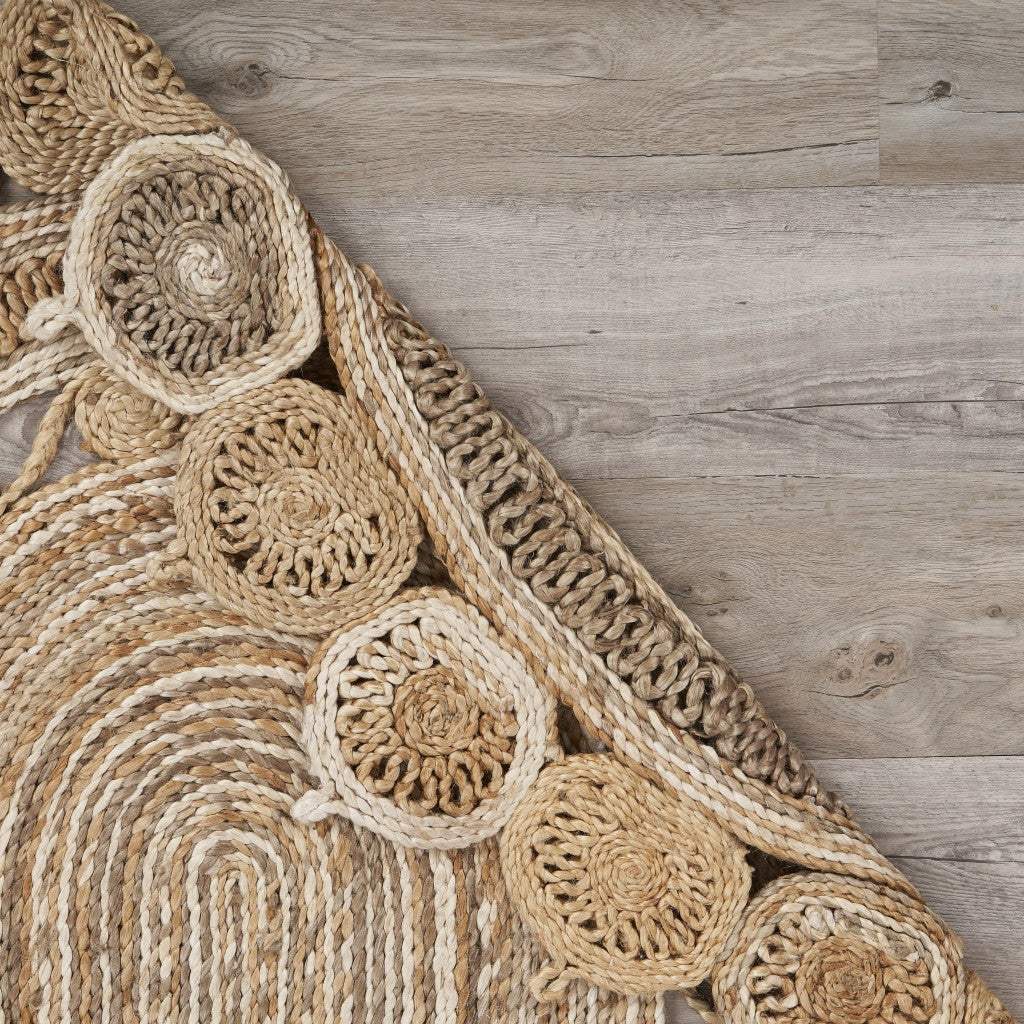 7' Natural Round Hand Braided Area Rug - Image 3