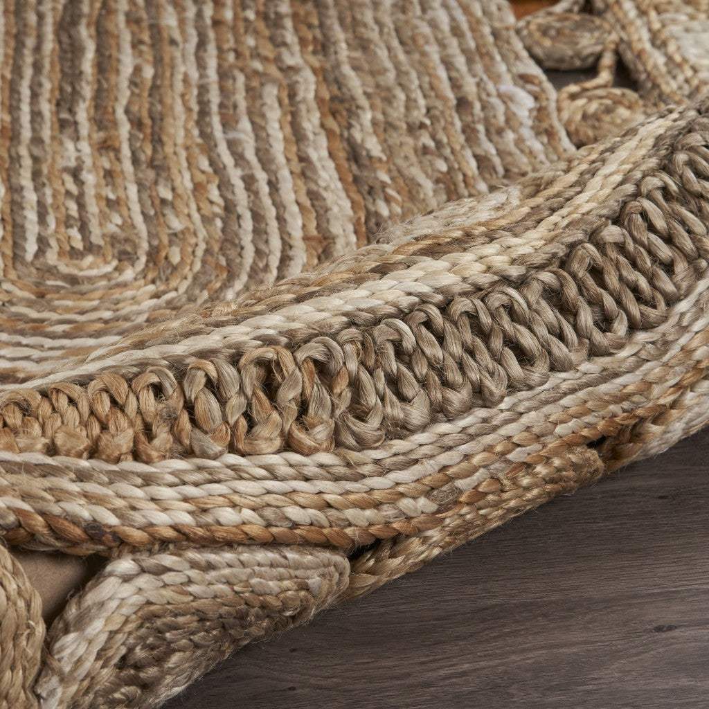 7' Natural Round Hand Braided Area Rug - Image 4