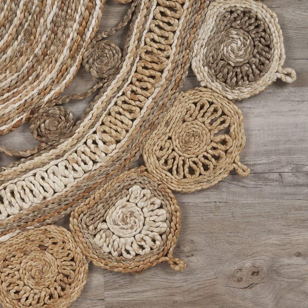 7' Natural Round Hand Braided Area Rug - Image 5