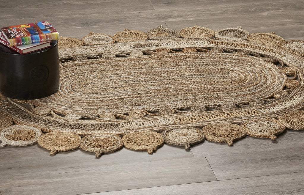 7' Natural Round Hand Braided Area Rug - Image 6