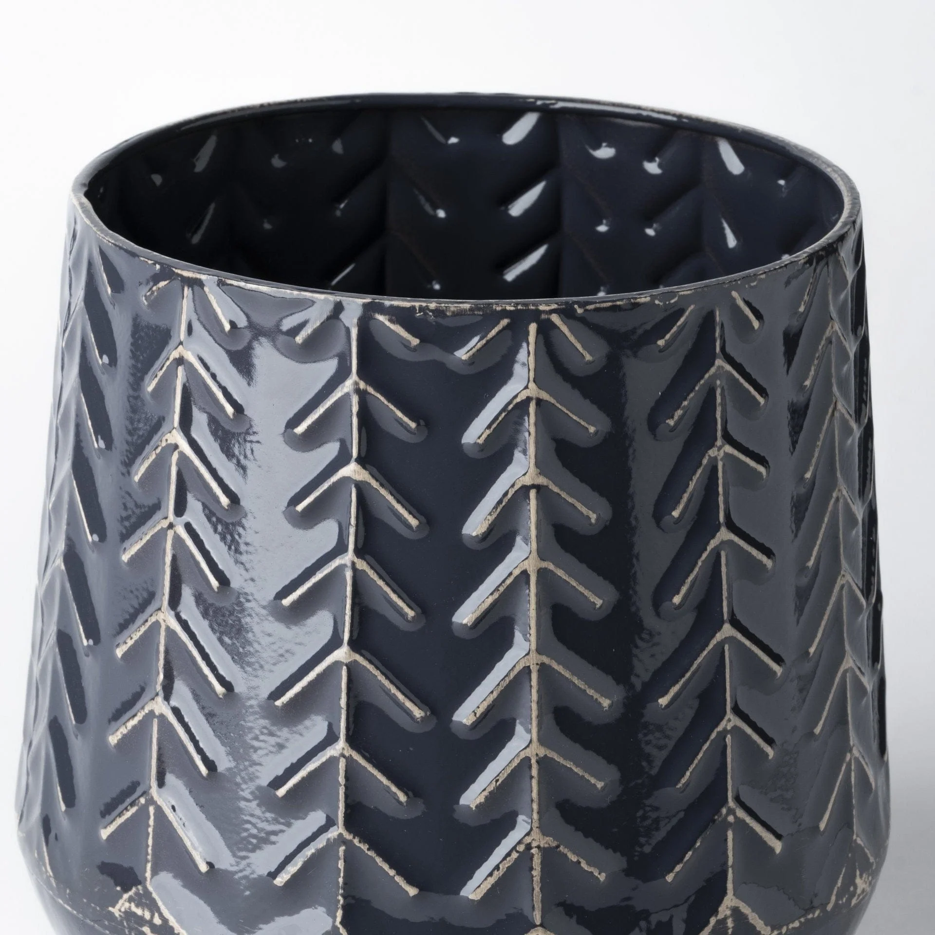 7" Navy Organically Embossed Chevron Metal Vase - Image 4
