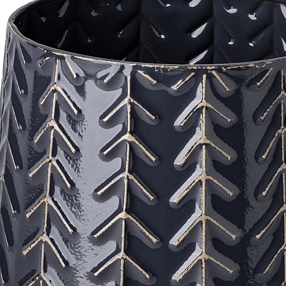 7" Navy Organically Embossed Chevron Metal Vase - Image 6