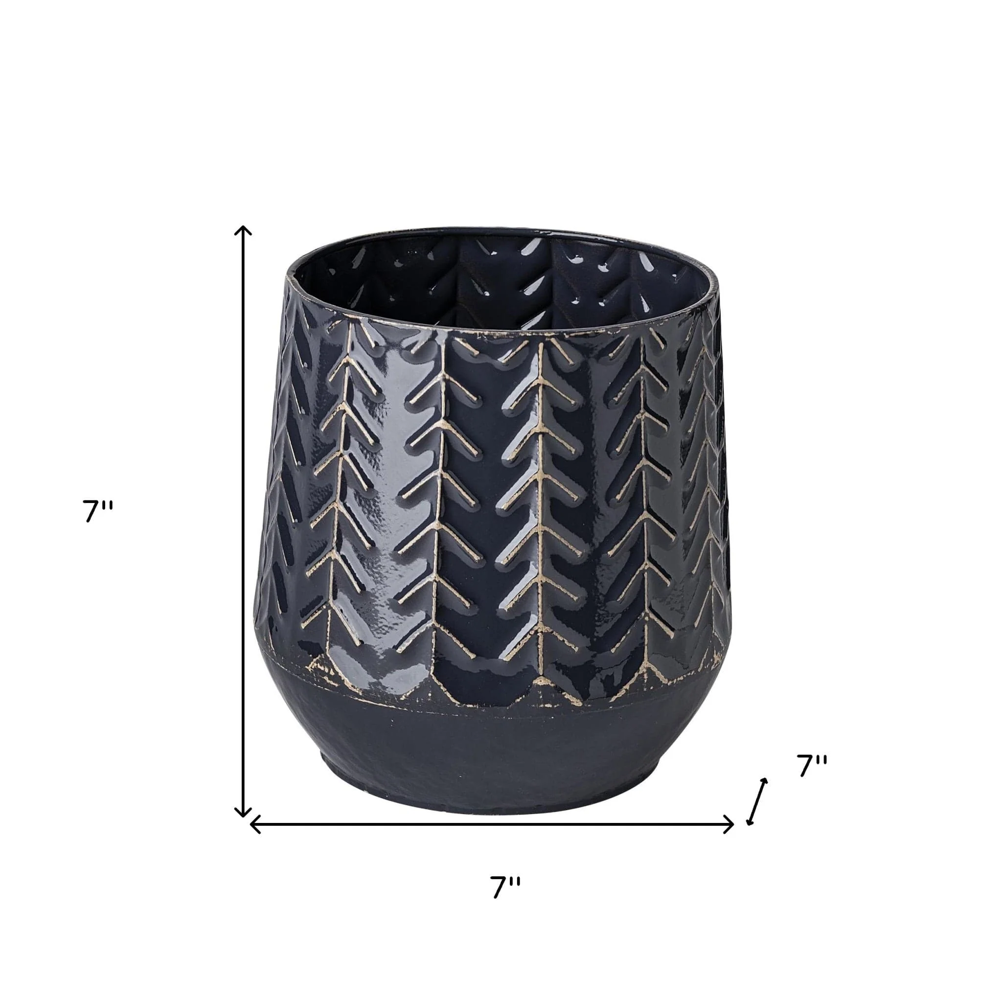 7" Navy Organically Embossed Chevron Metal Vase - Image 9