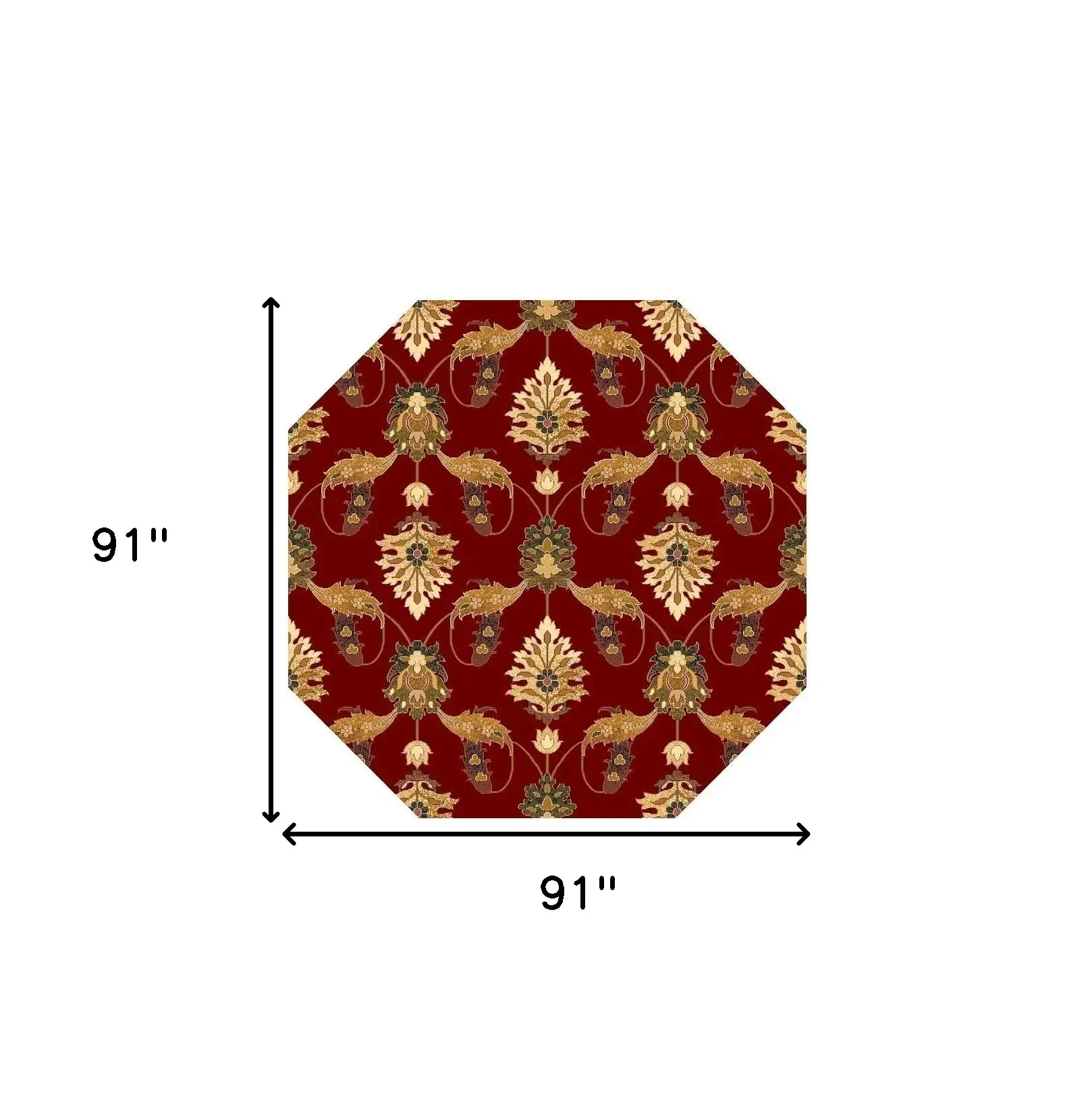 7' Octagon Red Floral Vines Indoor Area Rug - Image 3