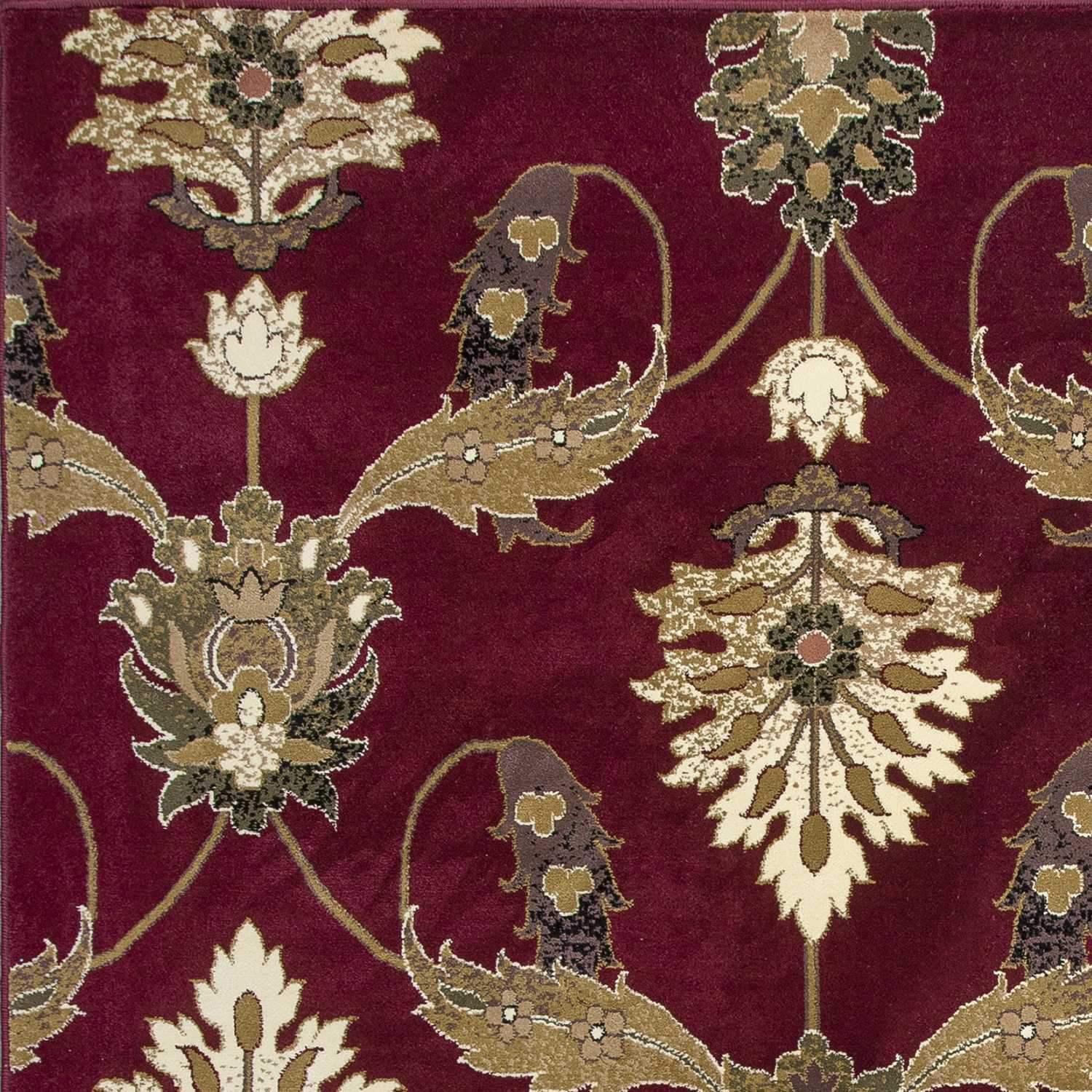 7' Octagon Red Floral Vines Indoor Area Rug - Image 5