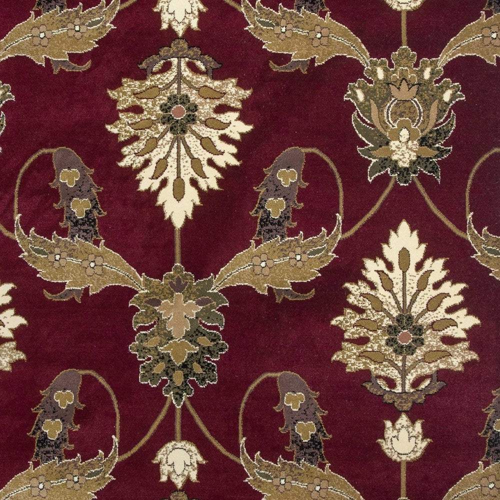 7' Octagon Red Floral Vines Indoor Area Rug - Image 6
