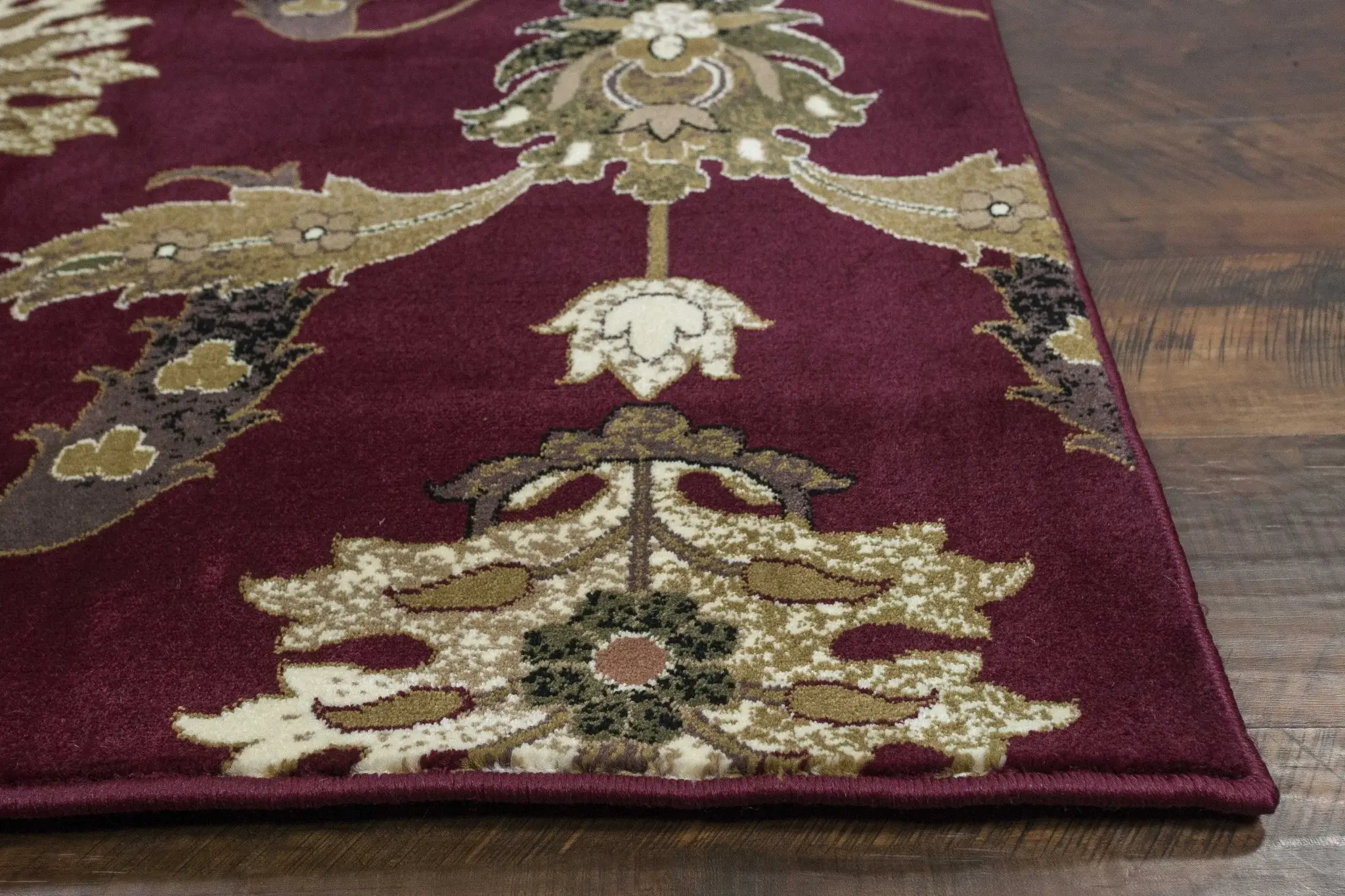7' Octagon Red Floral Vines Indoor Area Rug - Image 7