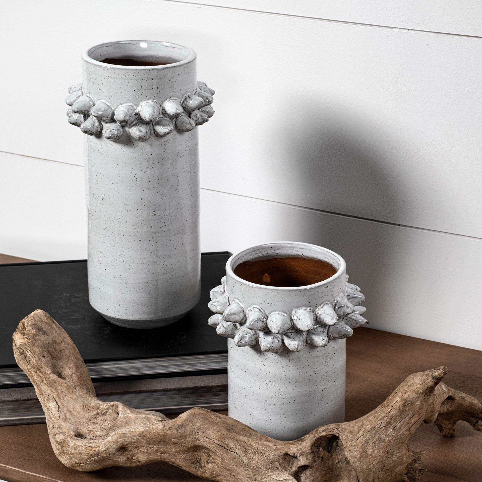 7" Organic Style Whitewash Spikely Ceramic Vase - Image 5
