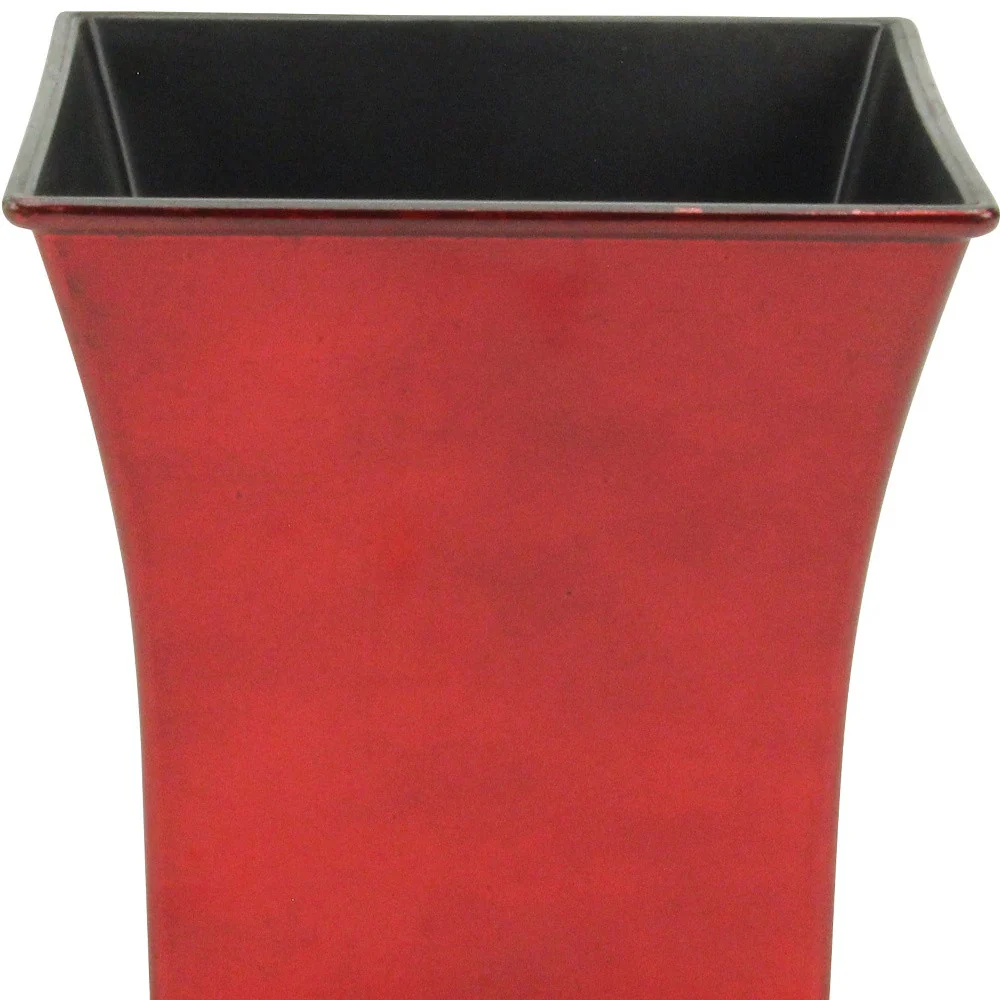 7" Red Recycled Plastic Indoor Outdoor Square Pot Planter - Image 4
