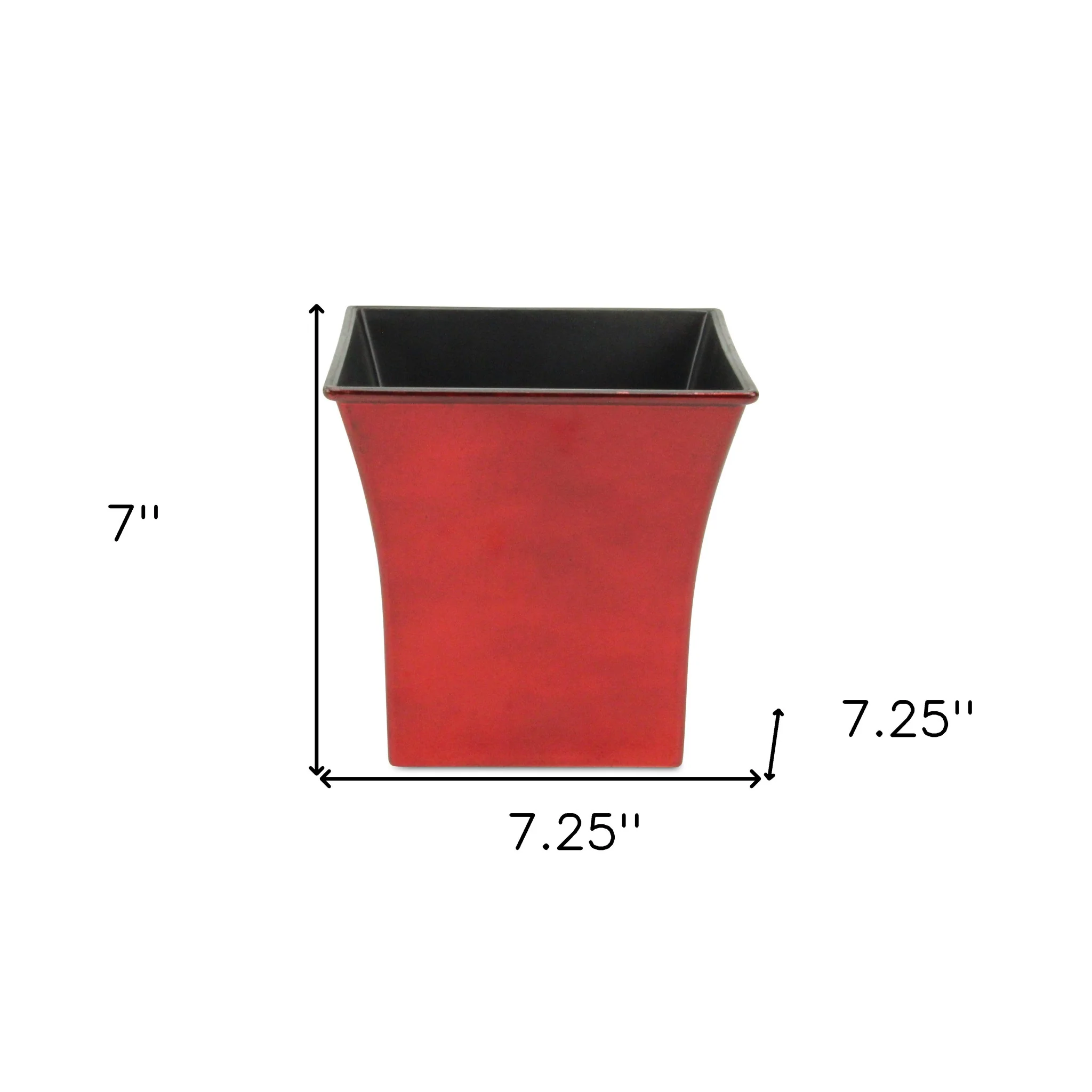7" Red Recycled Plastic Indoor Outdoor Square Pot Planter - Image 5