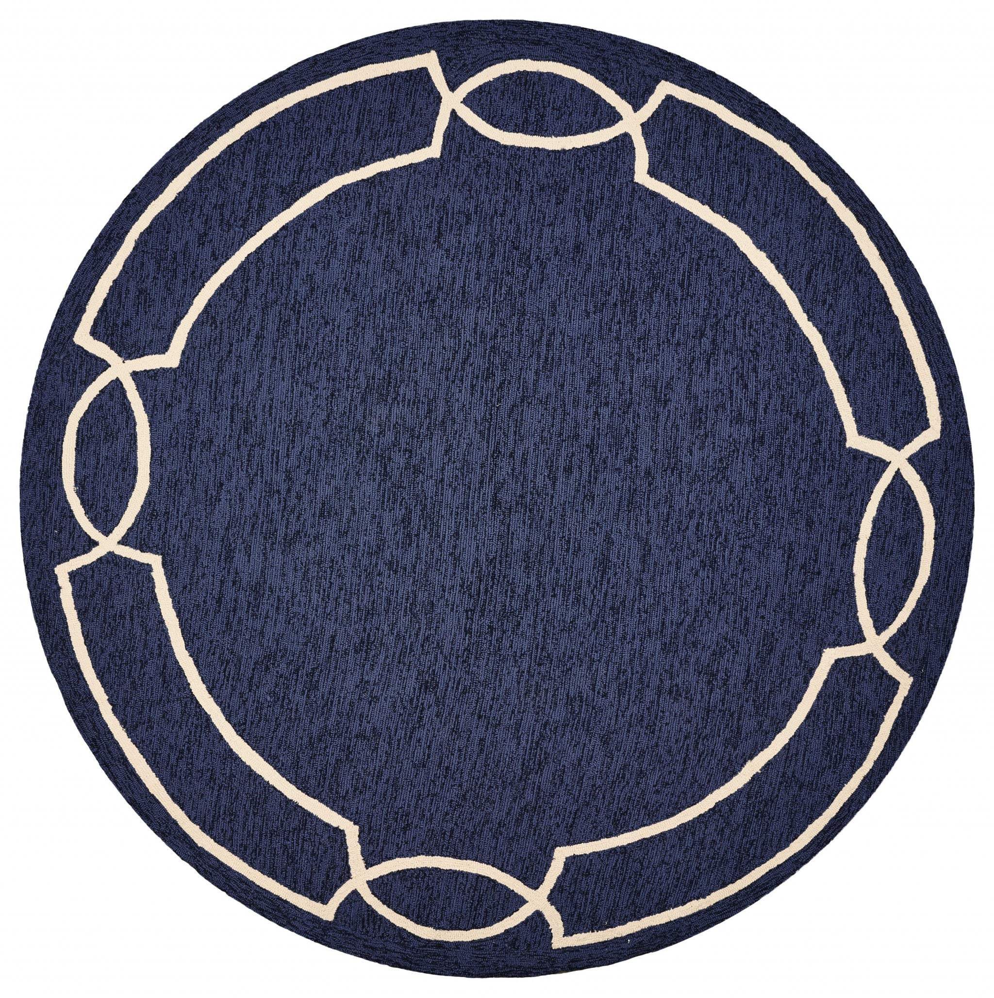 7' Round Blue Round Indoor Outdoor Area Rug - Image 5