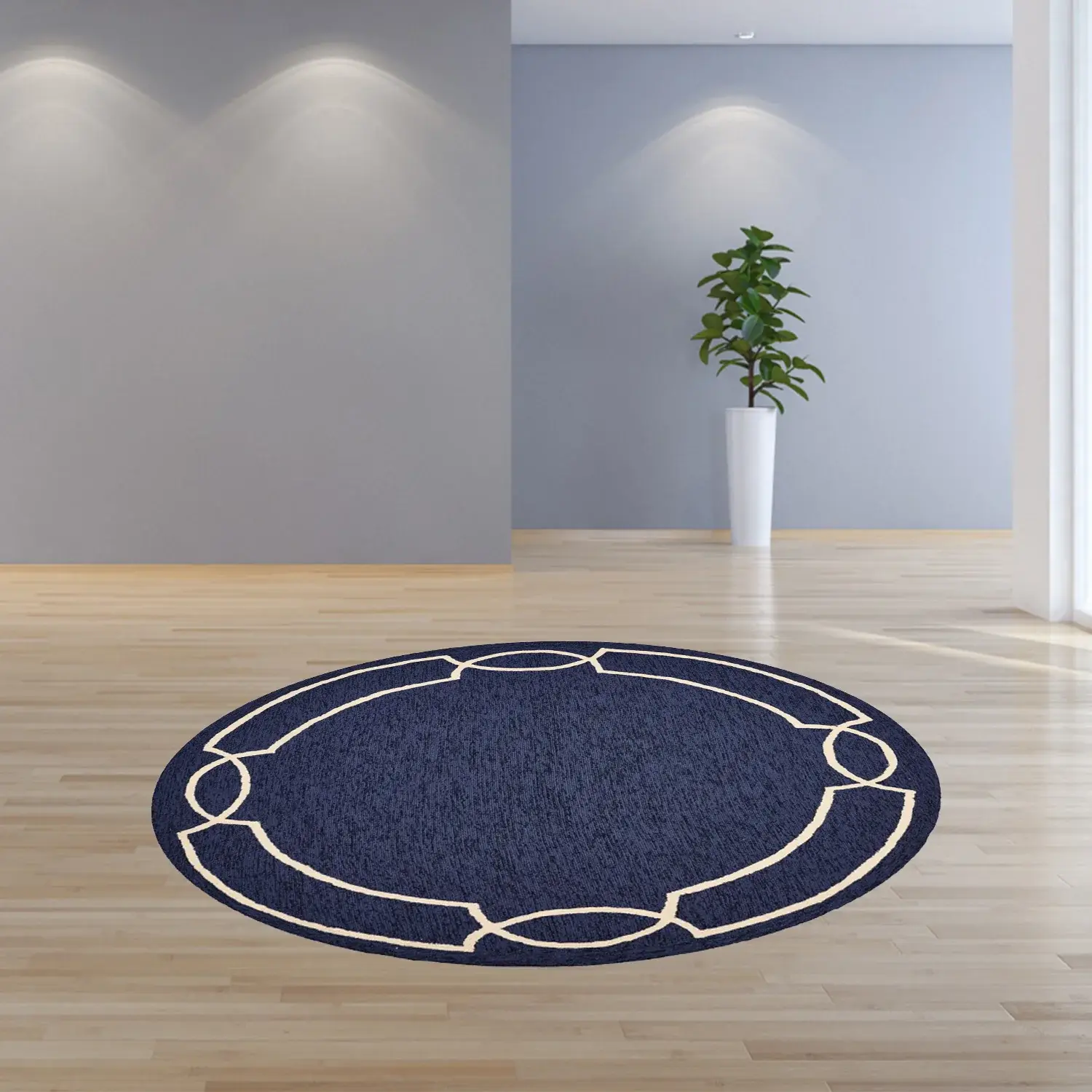 7' Round Blue Round Indoor Outdoor Area Rug - Image 7