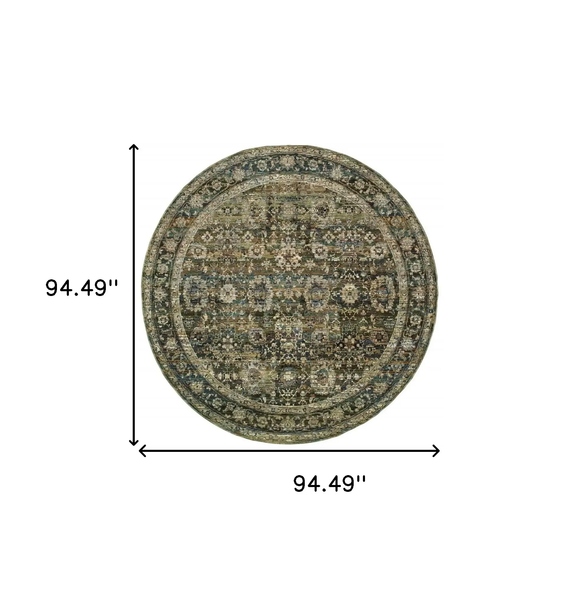 7' Round Green And Brown Floral Area Rug - Image 3